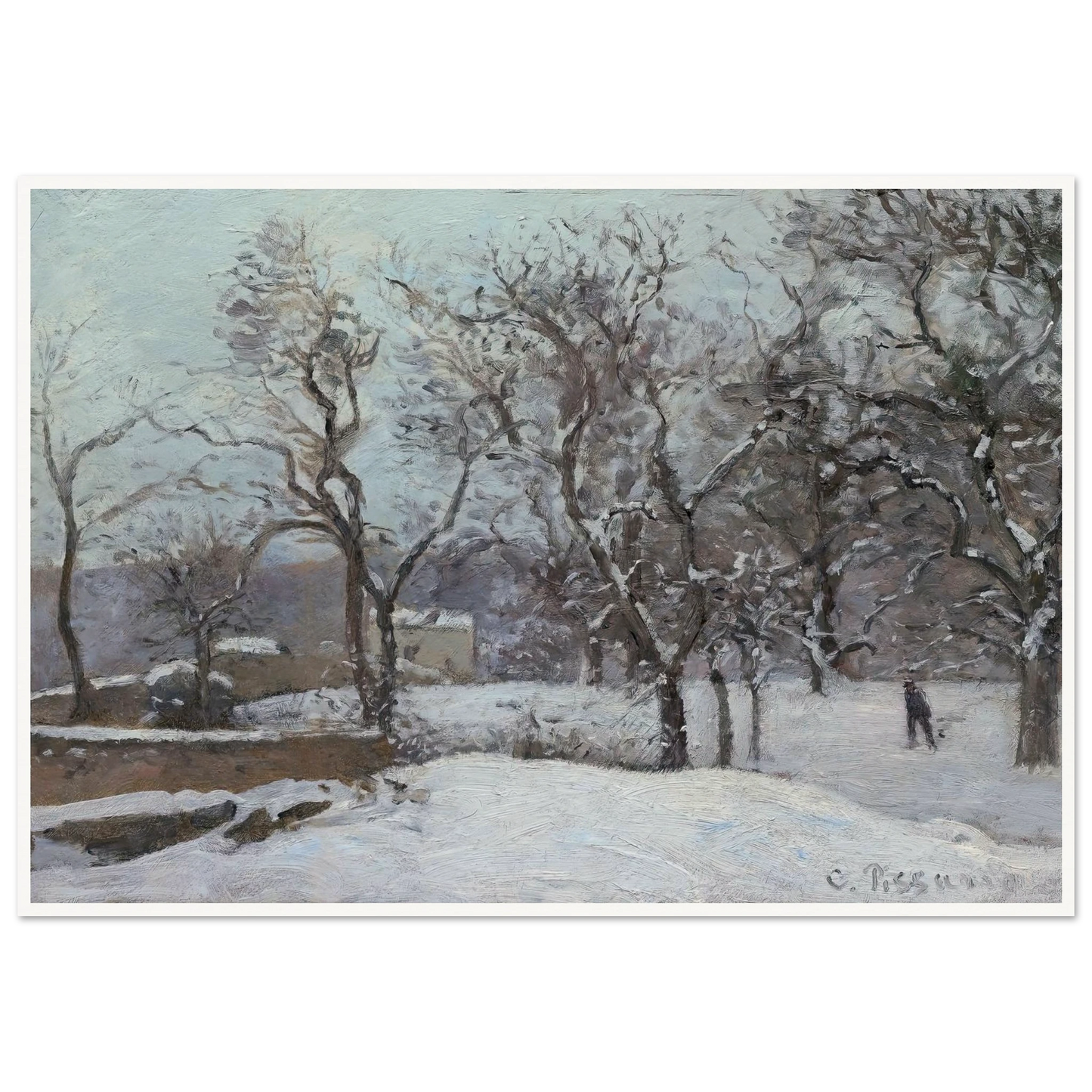 Snow at Louveciennes (c. 1870) Art Print | Camille Pissarro - Framed Poster - 30x40 cm / 12x16″ - Black frame