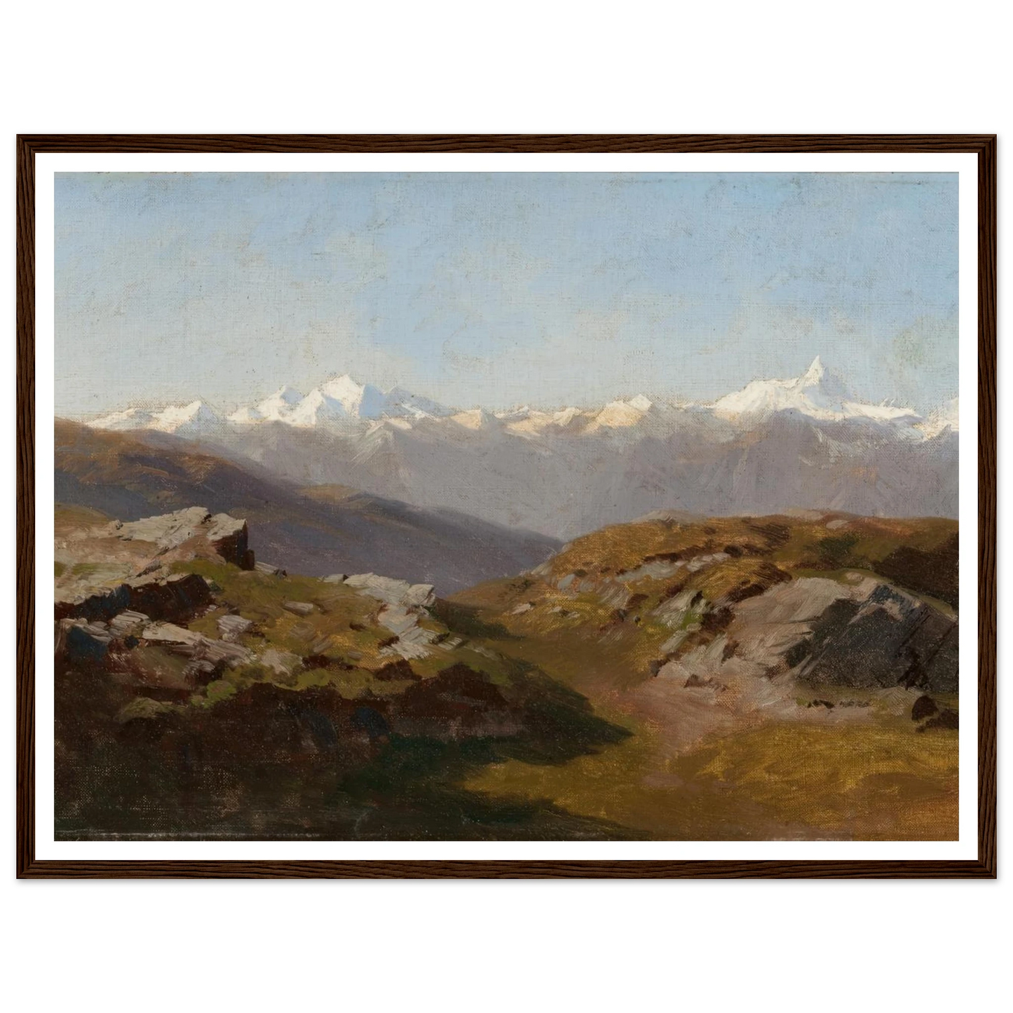 Snow-Capped Peaks Art Print | Hermann Ottomar Herzog - Framed Poster - 30x40 cm / 12x16″ - Black frame
