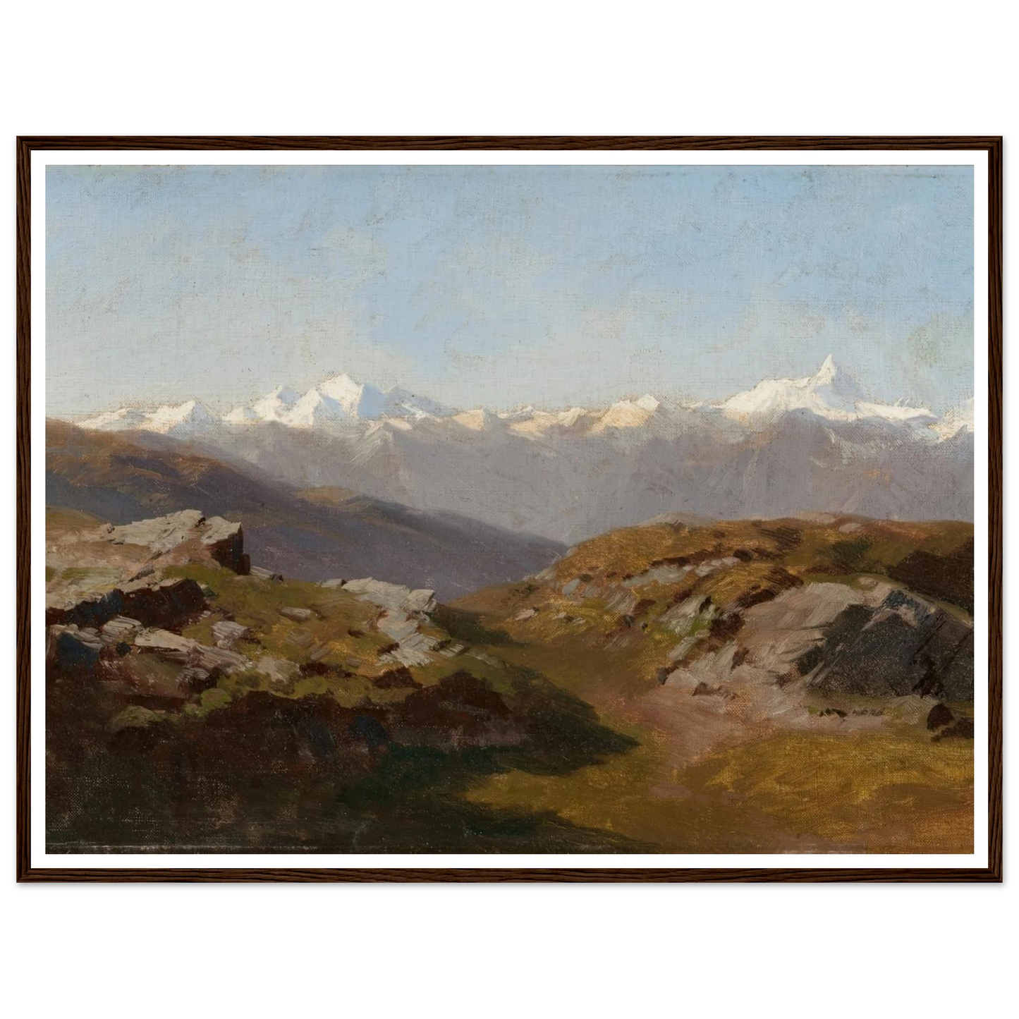 Snow-Capped Peaks Art Print | Hermann Ottomar Herzog - Framed Poster - 30x40 cm / 12x16″ - Black frame