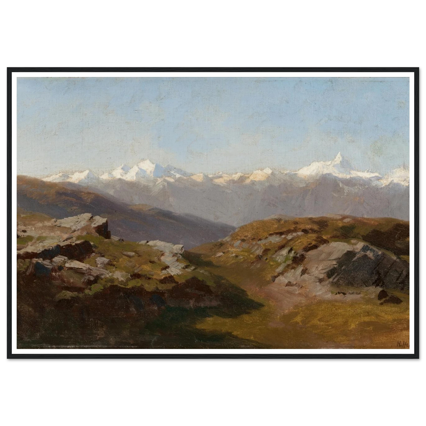 Snow-Capped Peaks Art Print | Hermann Ottomar Herzog - Framed Poster - 30x40 cm / 12x16″ - Black frame