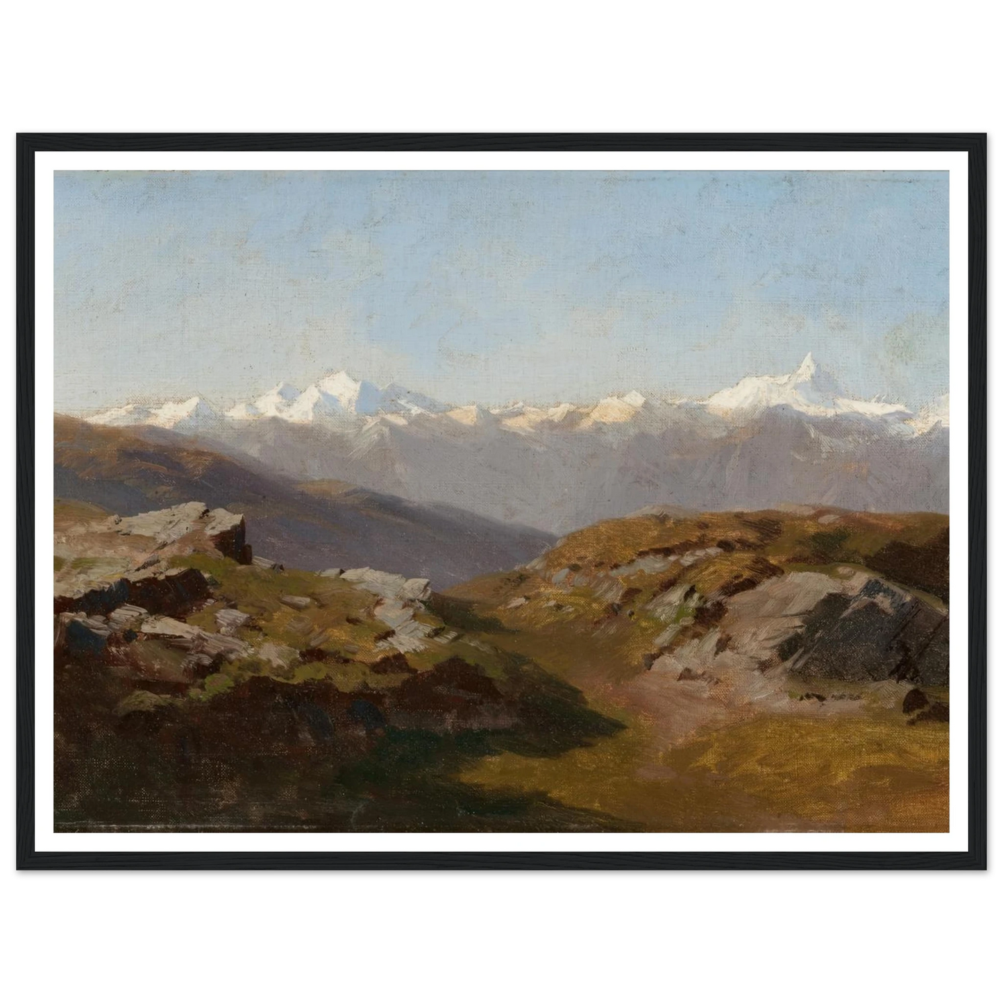 Snow-Capped Peaks Art Print | Hermann Ottomar Herzog - Framed Poster - 30x40 cm / 12x16″ - Black frame