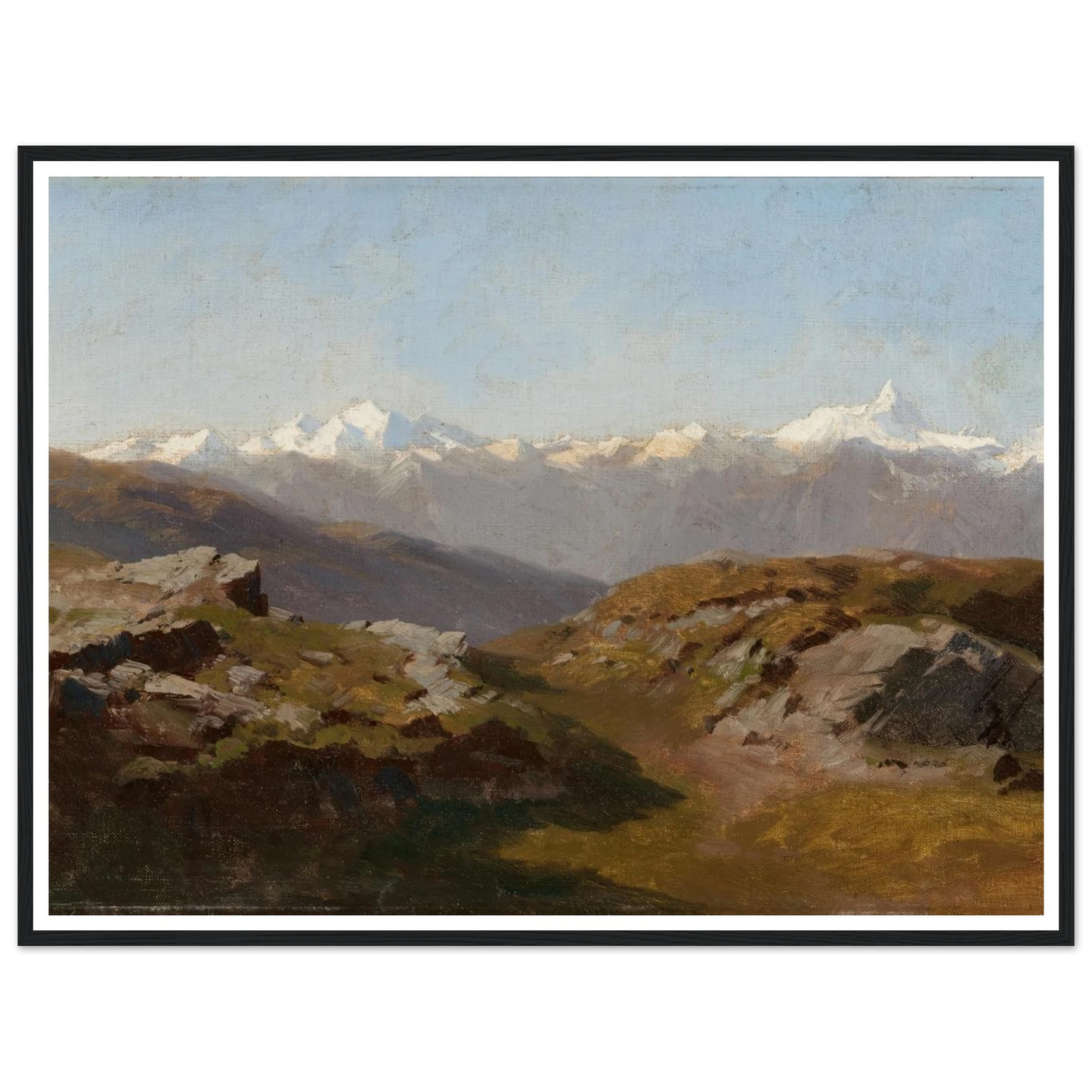 Snow-Capped Peaks Art Print | Hermann Ottomar Herzog - Framed Poster - 30x40 cm / 12x16″ - Black frame