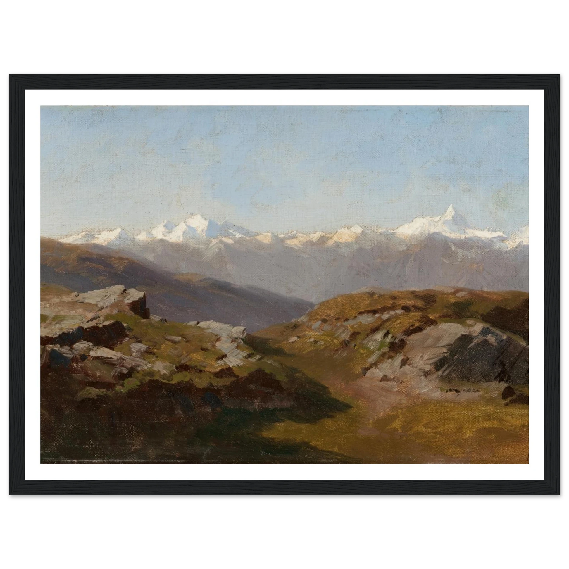 Snow-Capped Peaks Art Print | Hermann Ottomar Herzog - Framed Poster - 30x40 cm / 12x16″ - Black frame