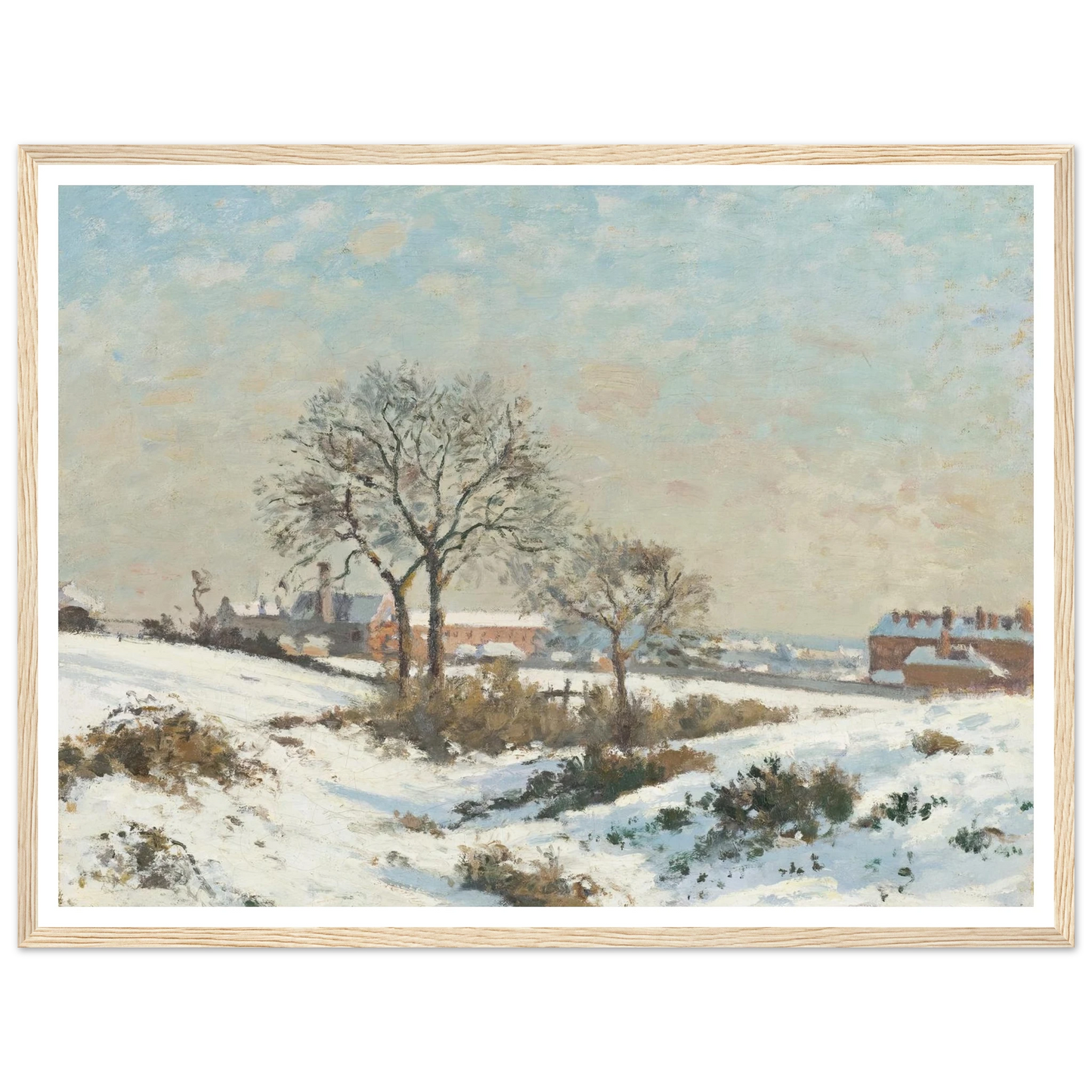 Snowy Landscape at South Norwood (1871) Art Print | Camille Pissarro - Framed Poster - 30x40 cm / 12x16″ - Black frame