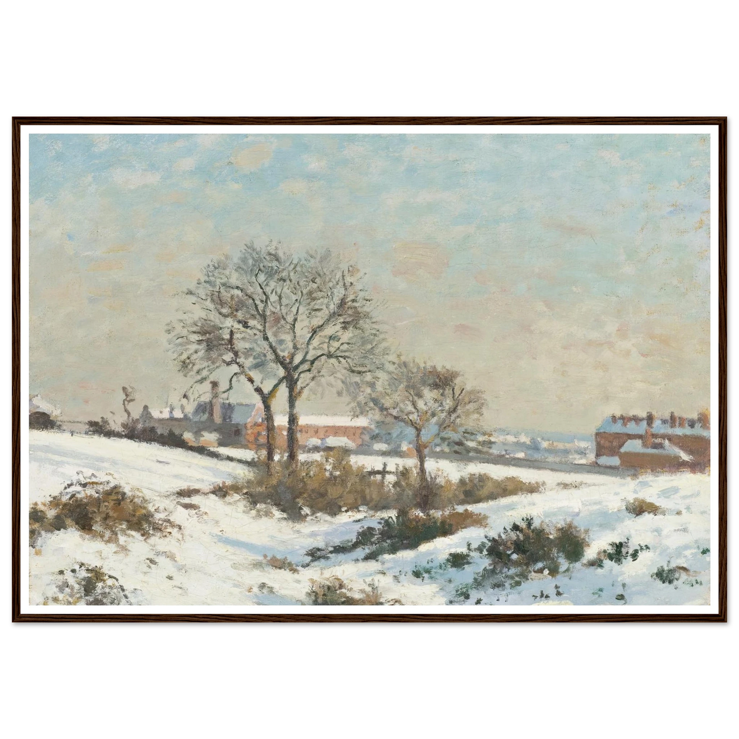 Snowy Landscape at South Norwood (1871) Art Print | Camille Pissarro - Framed Poster - 30x40 cm / 12x16″ - Black frame