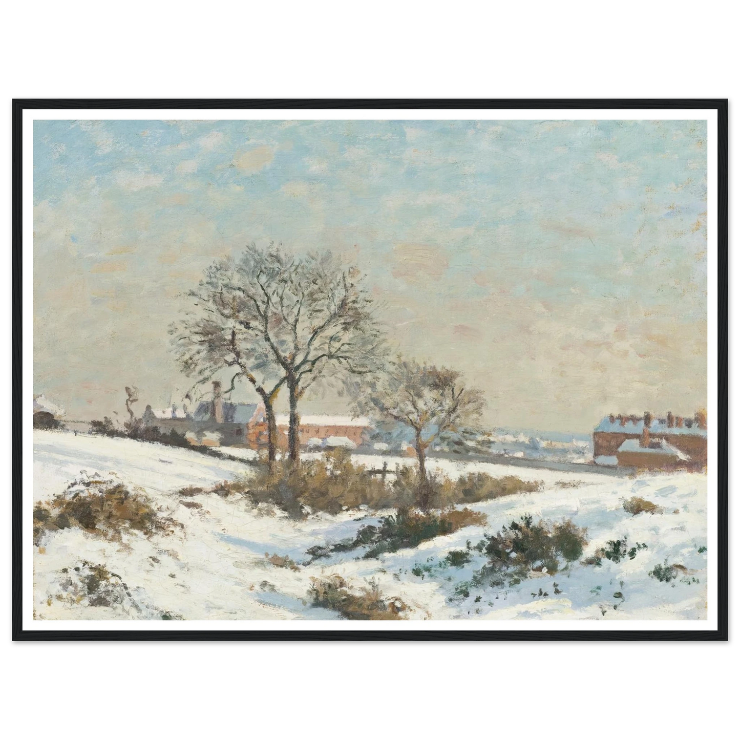 Snowy Landscape at South Norwood (1871) Art Print | Camille Pissarro - Framed Poster - 30x40 cm / 12x16″ - Black frame