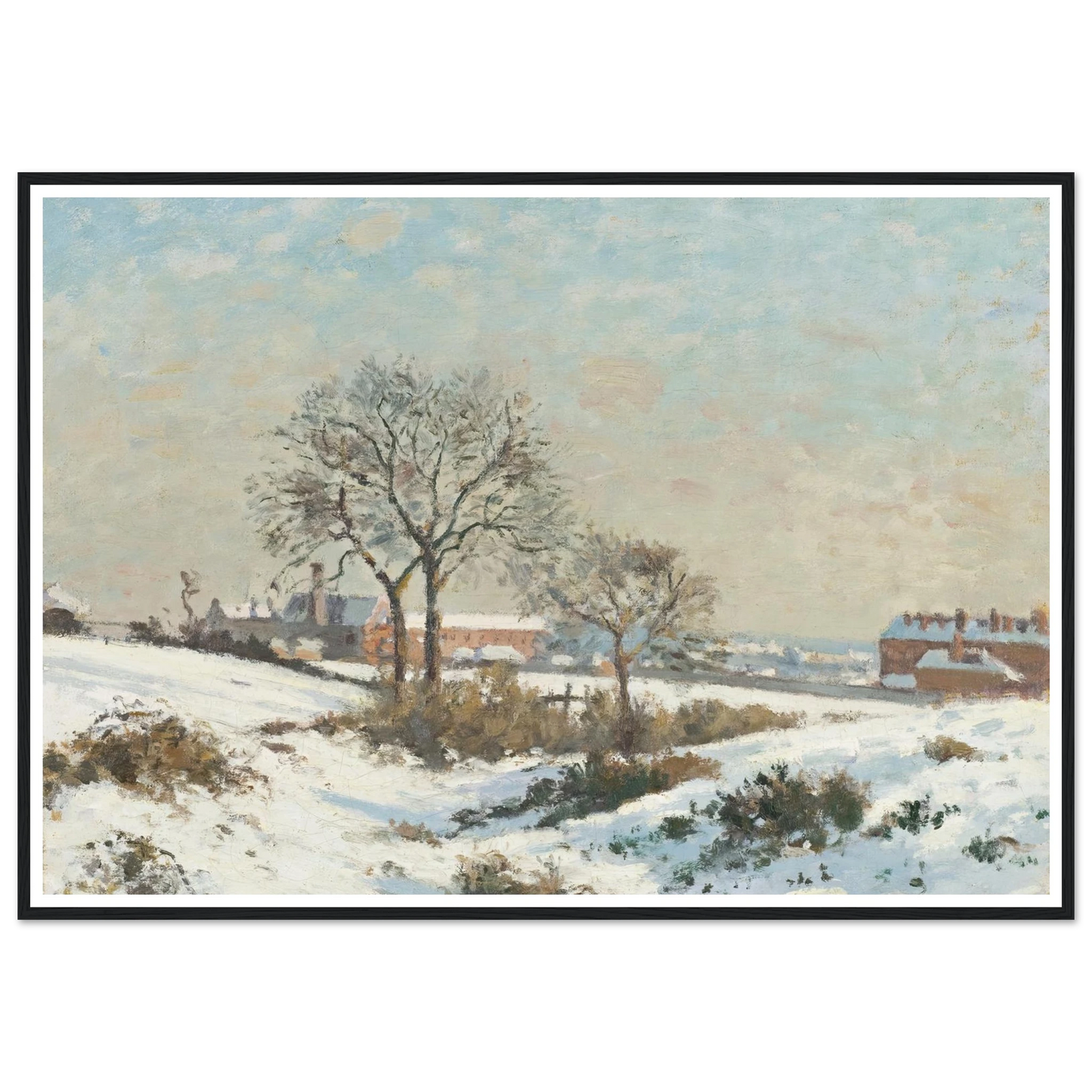 Snowy Landscape at South Norwood (1871) Art Print | Camille Pissarro - Framed Poster - 30x40 cm / 12x16″ - Black frame