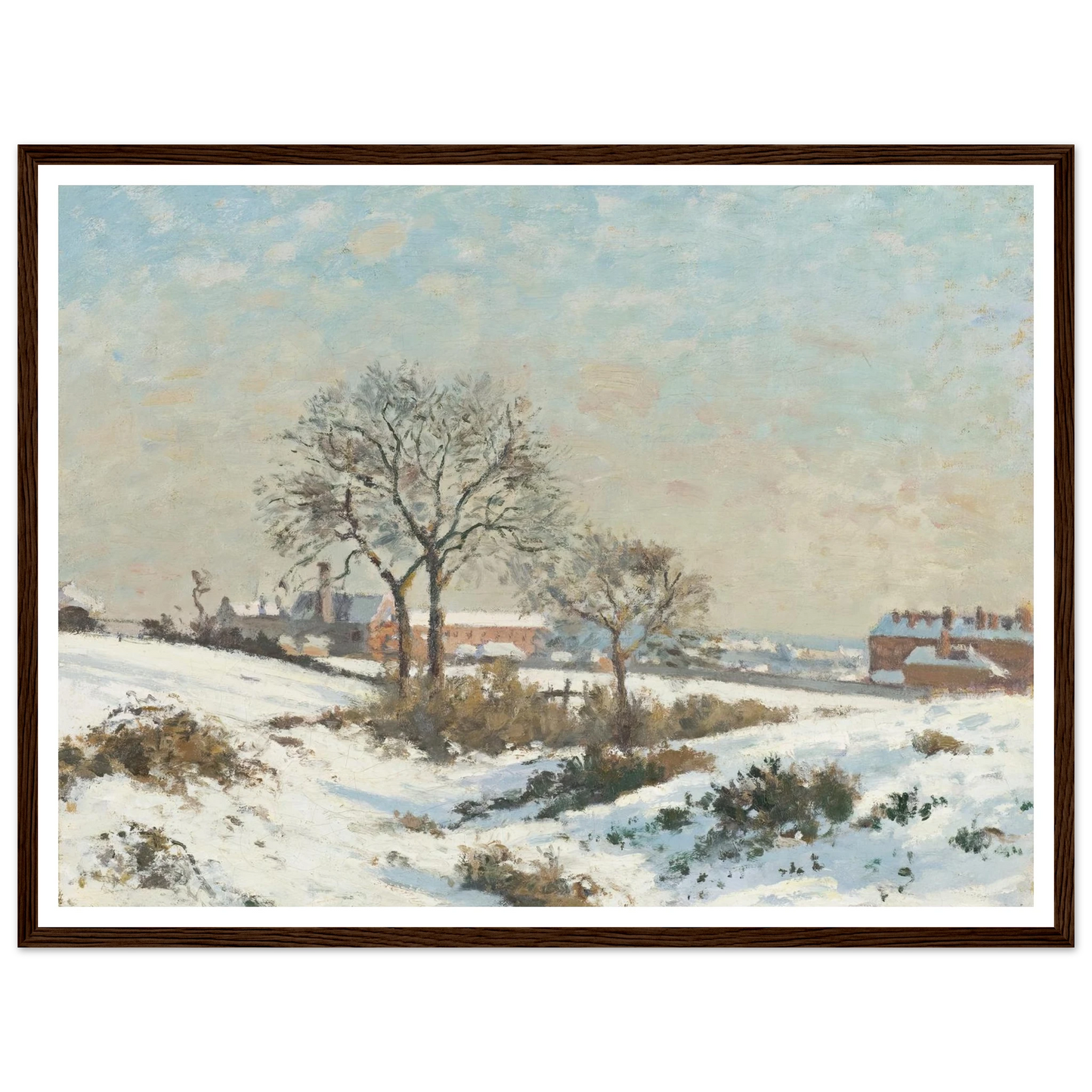 Snowy Landscape at South Norwood (1871) Art Print | Camille Pissarro - Framed Poster - 30x40 cm / 12x16″ - Black frame