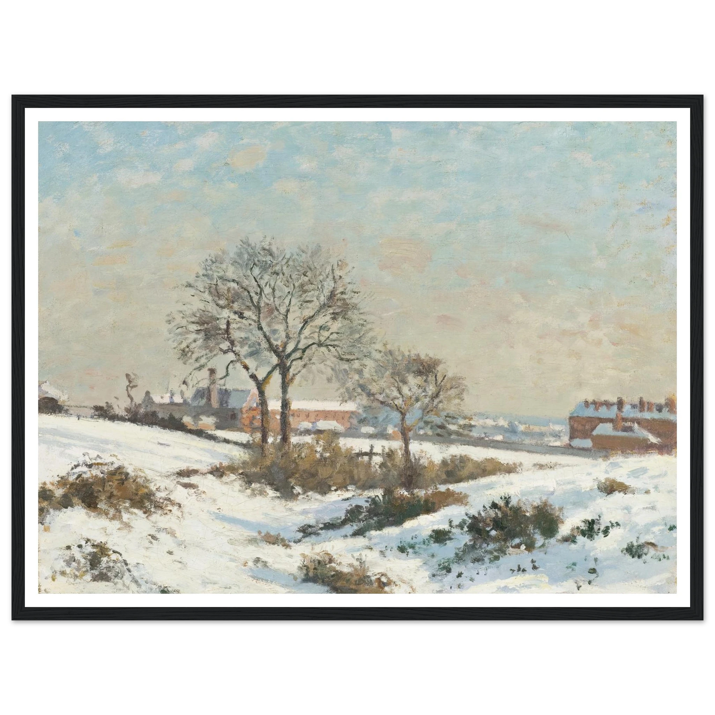 Snowy Landscape at South Norwood (1871) Art Print | Camille Pissarro - Framed Poster - 30x40 cm / 12x16″ - Black frame