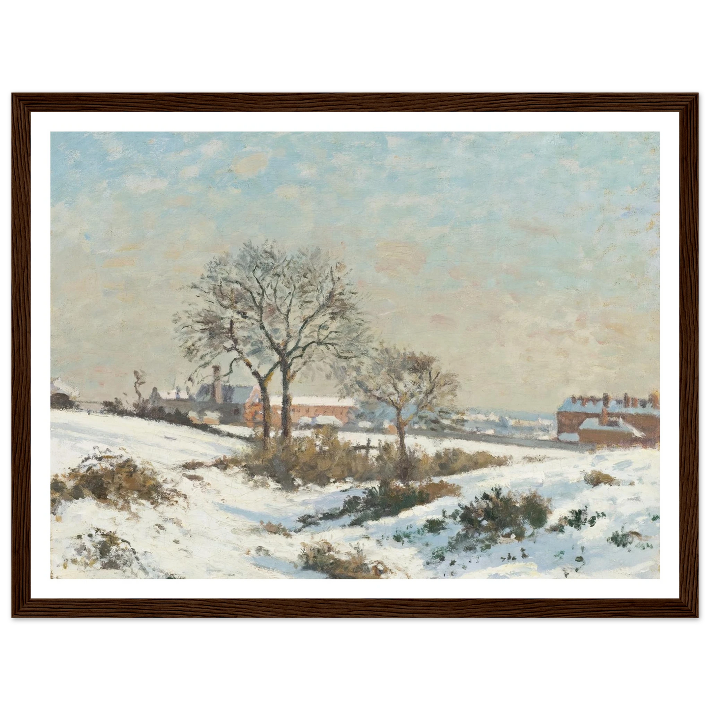 Snowy Landscape at South Norwood (1871) Art Print | Camille Pissarro - Framed Poster - 30x40 cm / 12x16″ - Black frame
