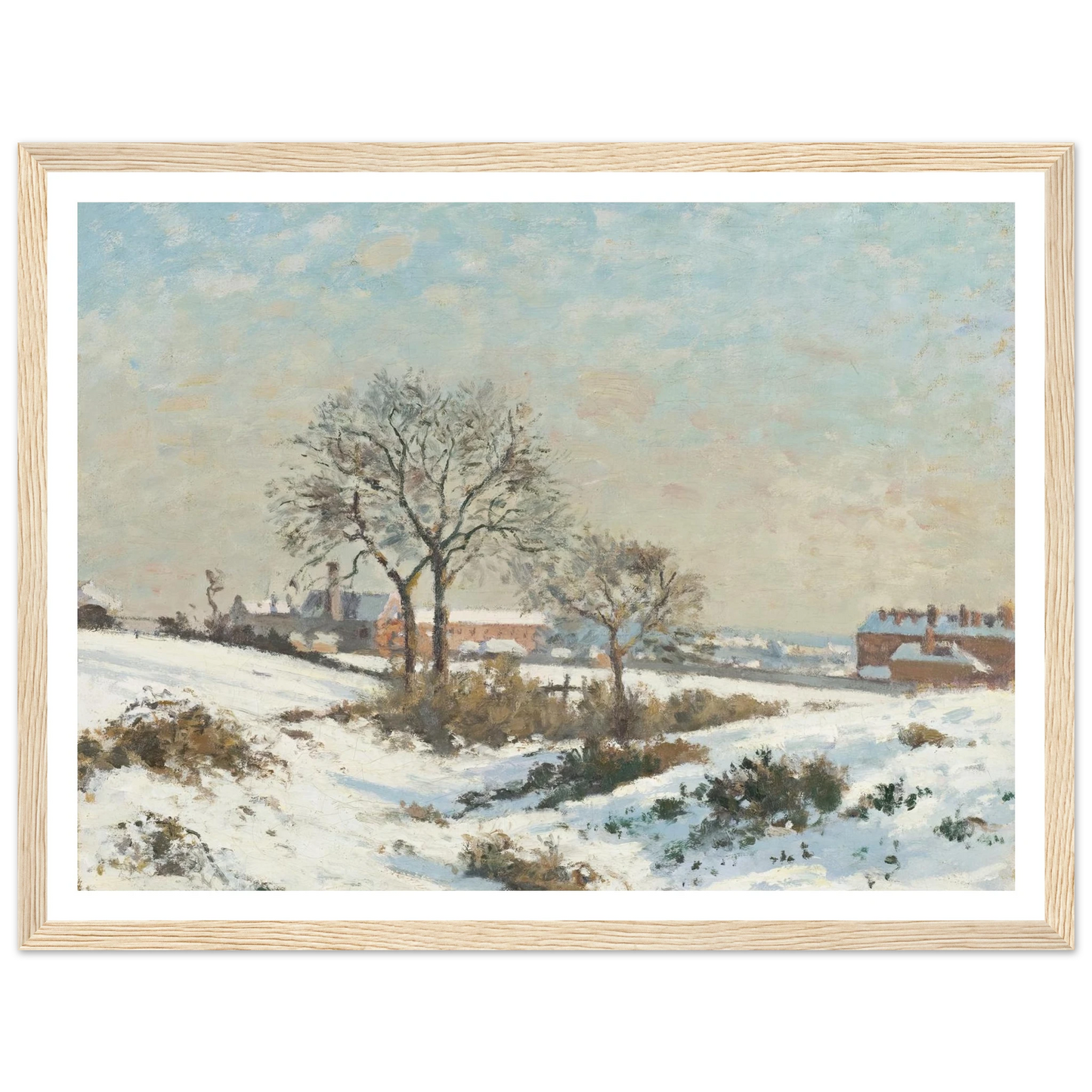 Snowy Landscape at South Norwood (1871) Art Print | Camille Pissarro - Framed Poster - 30x40 cm / 12x16″ - Black frame