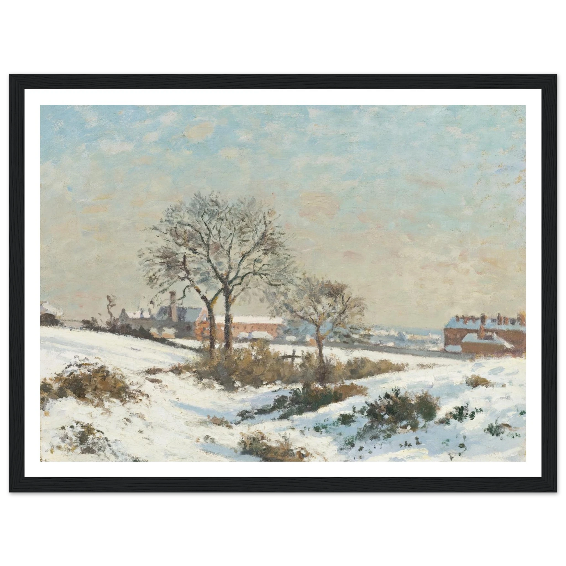 Snowy Landscape at South Norwood (1871) Art Print | Camille Pissarro - Framed Poster - 30x40 cm / 12x16″ - Black frame