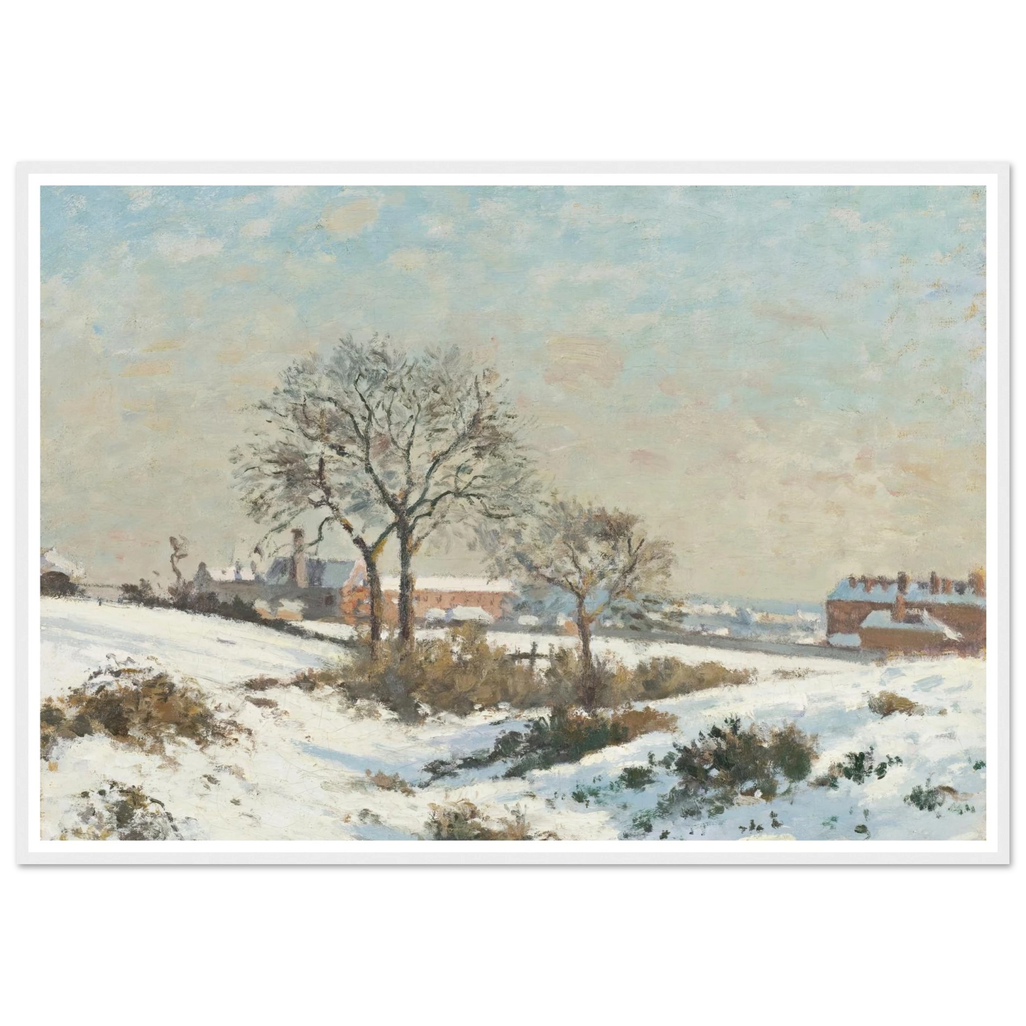 Snowy Landscape at South Norwood (1871) Art Print | Camille Pissarro - Framed Poster - 30x40 cm / 12x16″ - Black frame