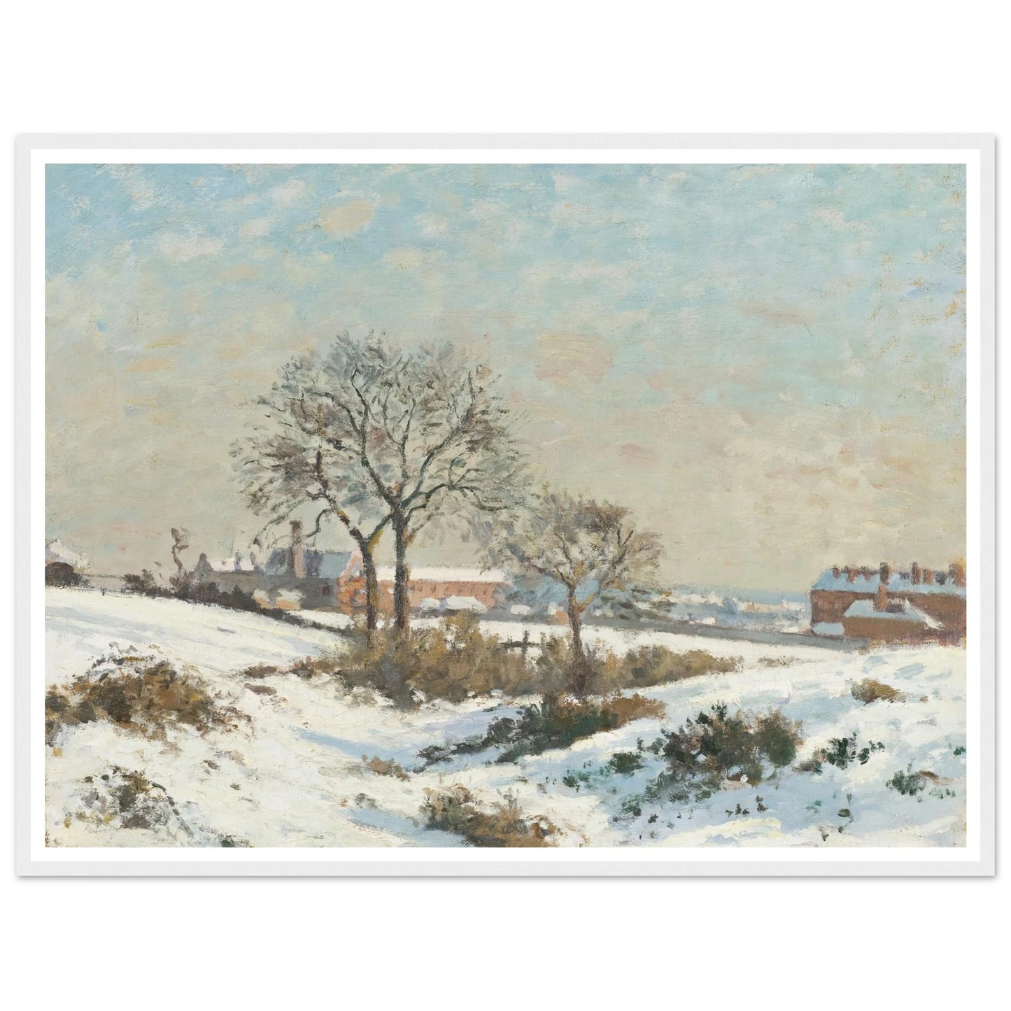 Snowy Landscape at South Norwood (1871) Art Print | Camille Pissarro - Framed Poster - 30x40 cm / 12x16″ - Black frame