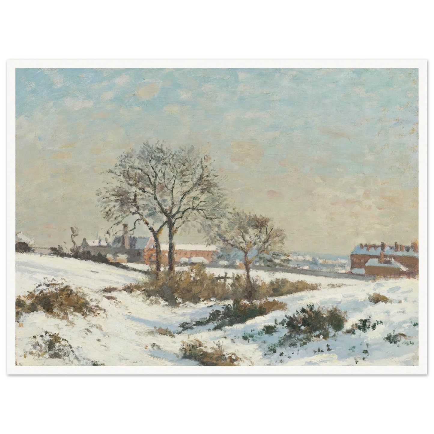 Snowy Landscape at South Norwood (1871) Art Print | Camille Pissarro - Framed Poster - 30x40 cm / 12x16″ - Black frame