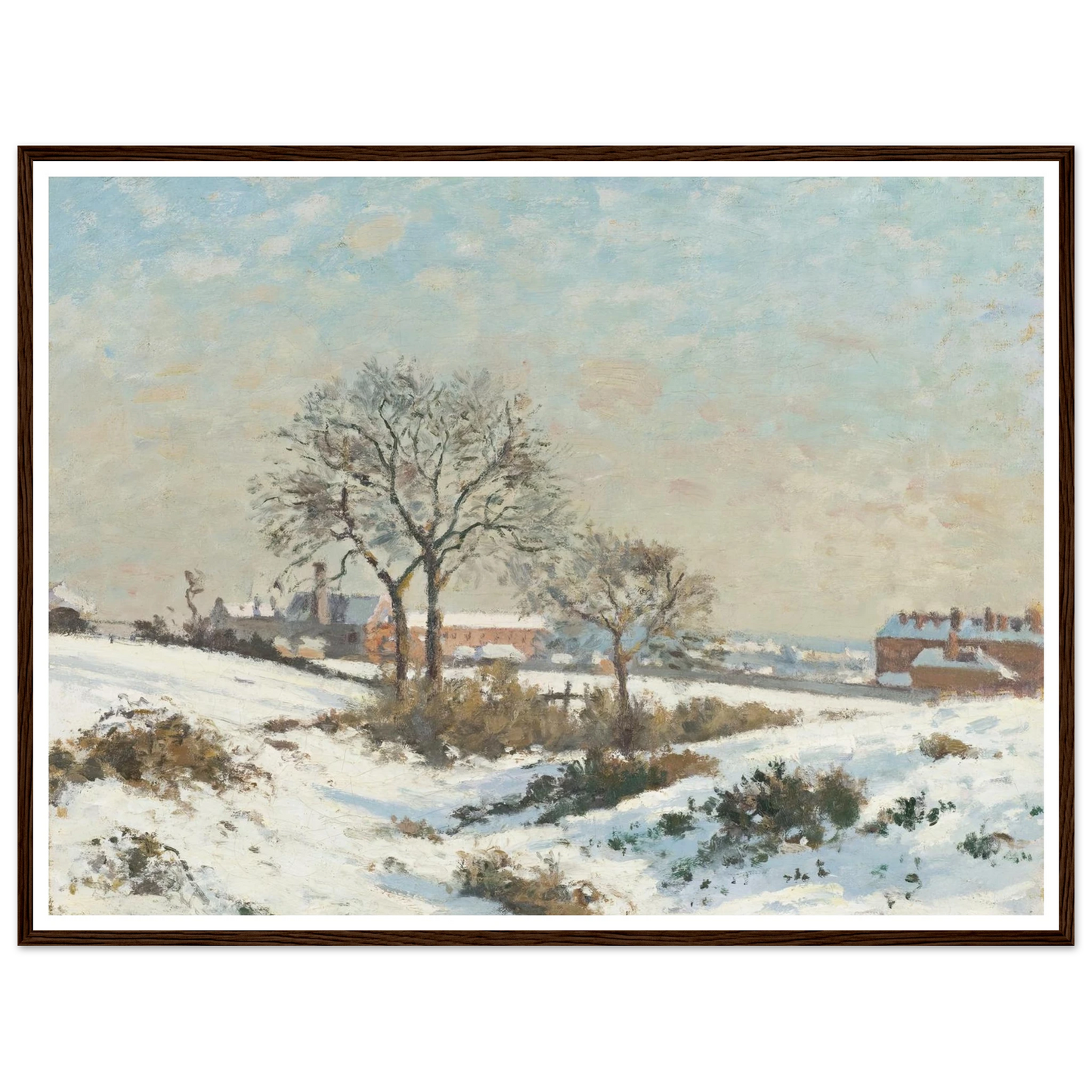 Snowy Landscape at South Norwood (1871) Art Print | Camille Pissarro - Framed Poster - 30x40 cm / 12x16″ - Black frame