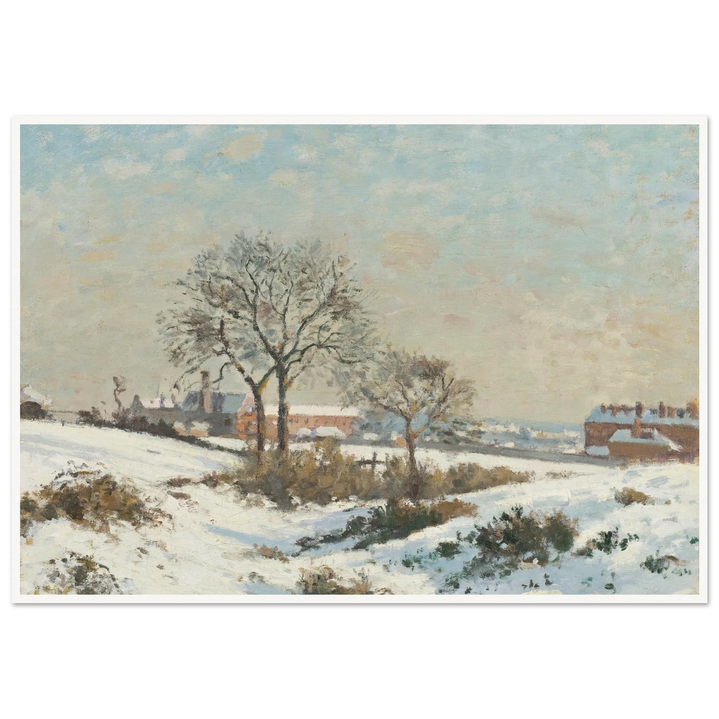 Snowy Landscape at South Norwood (1871) Art Print | Camille Pissarro - Framed Poster - 30x40 cm / 12x16″ - Black frame