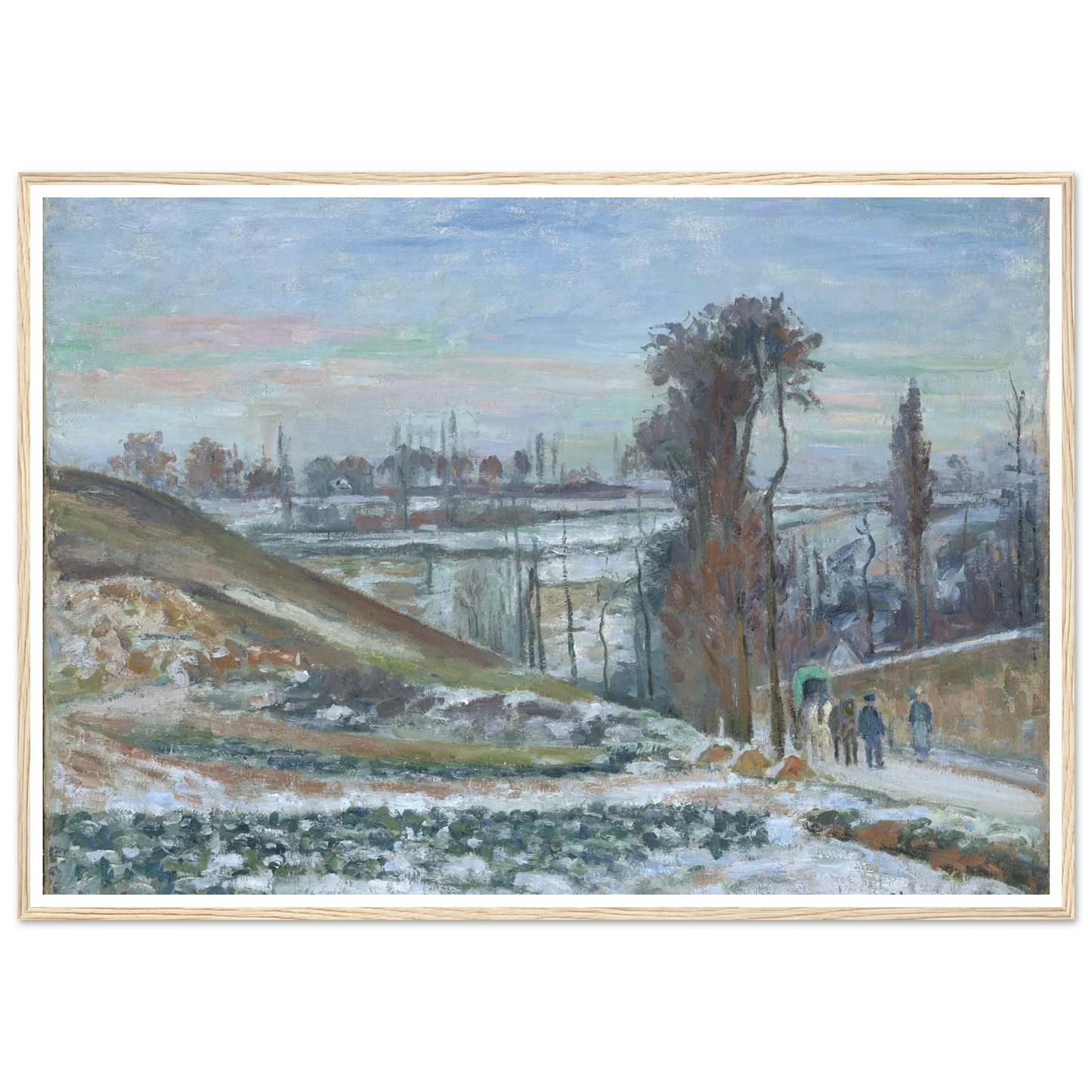 Snowy Landscape near l’Hermitage (1875) Art Print | Camille Pissarro - Framed Poster - 30x40 cm / 12x16″ - Black frame