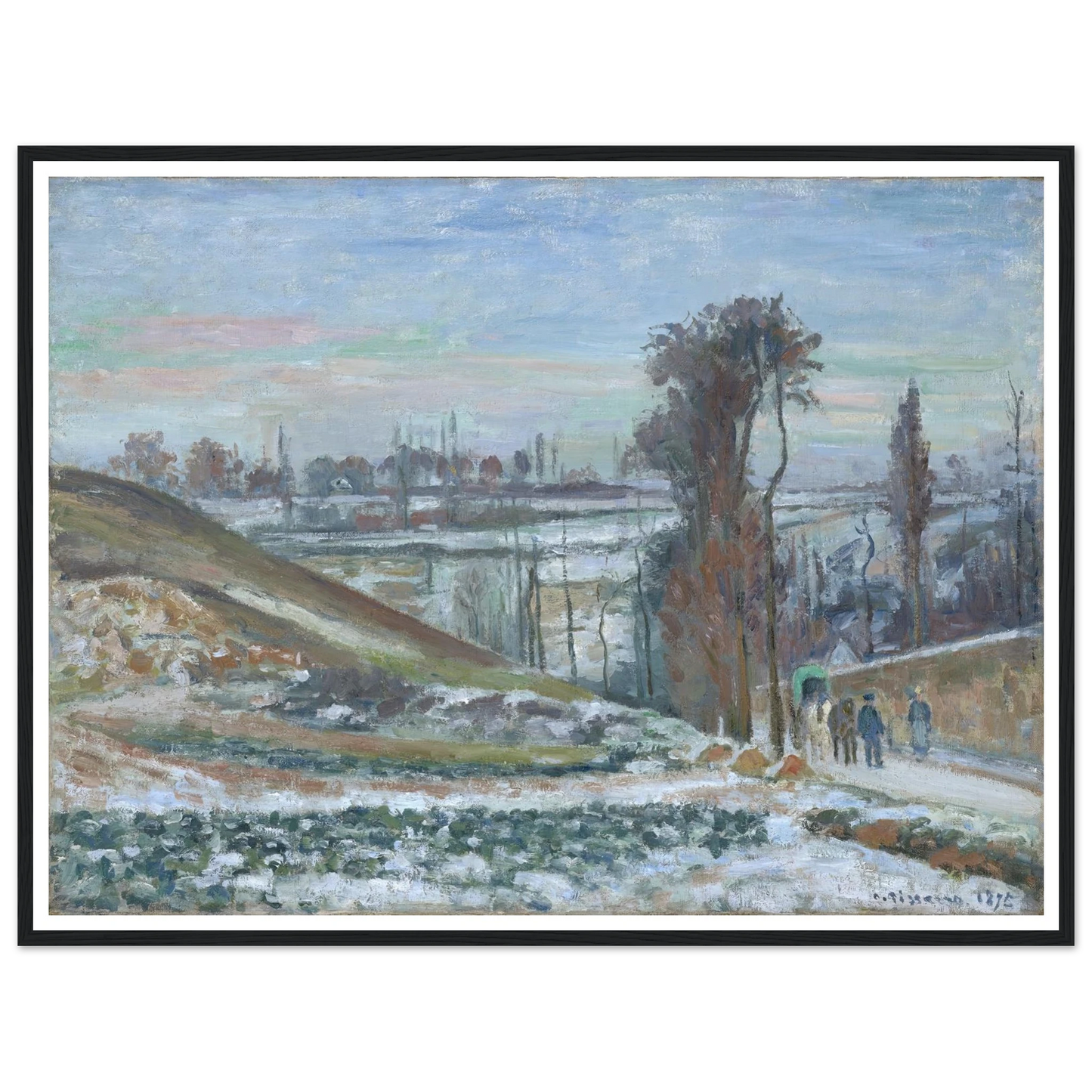 Snowy Landscape near l’Hermitage (1875) Art Print | Camille Pissarro - Framed Poster - 30x40 cm / 12x16″ - Black frame