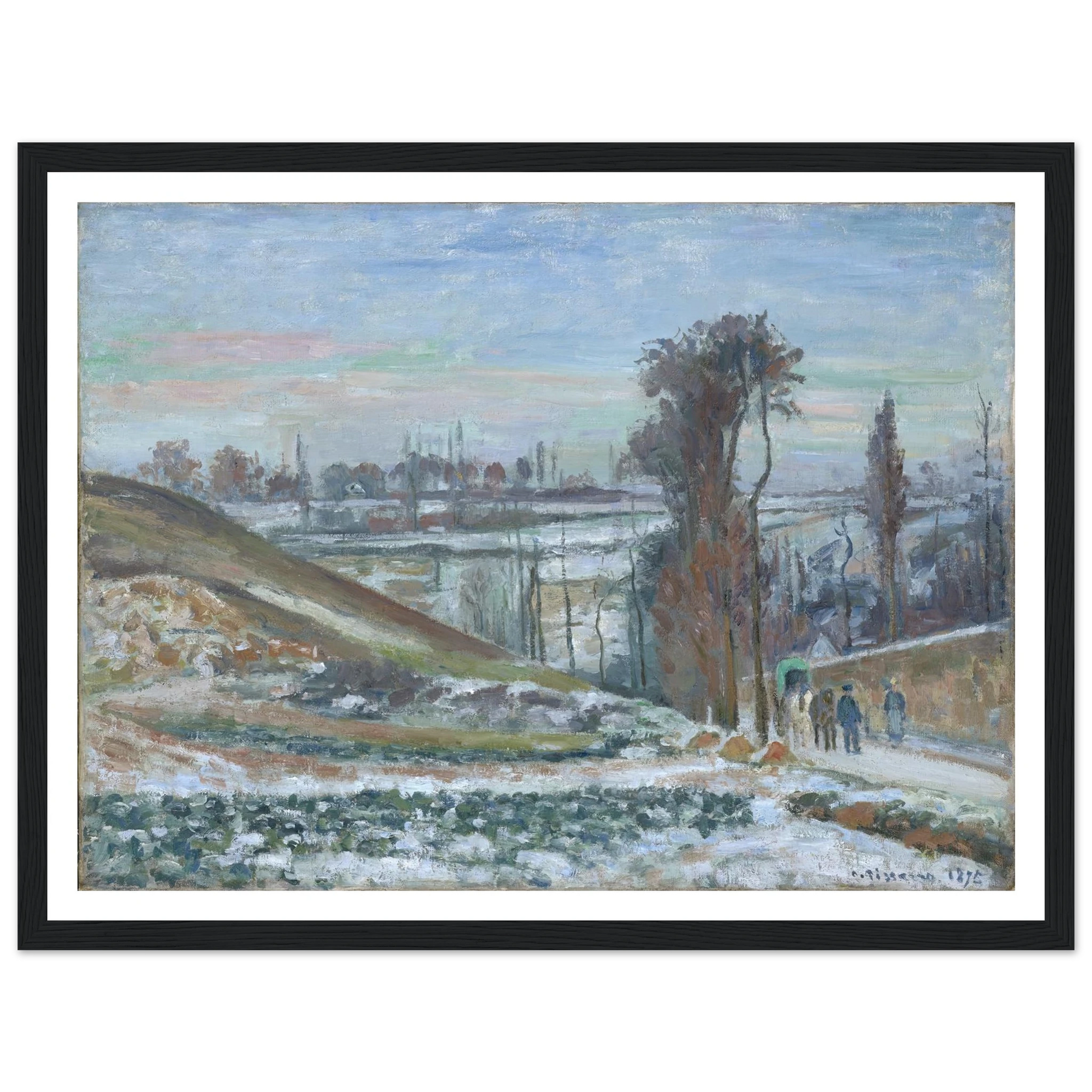 Snowy Landscape near l’Hermitage (1875) Art Print | Camille Pissarro - Framed Poster - 30x40 cm / 12x16″ - Black frame