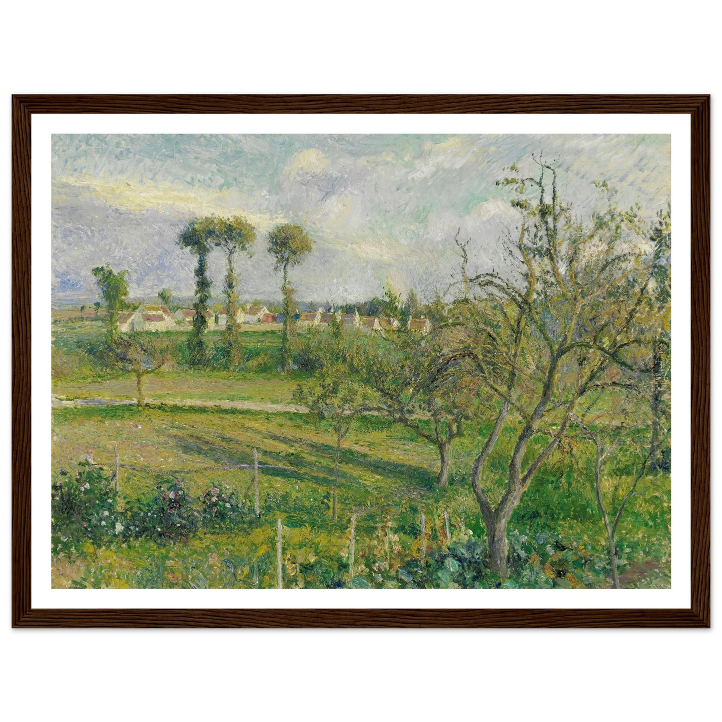 Soleil Couchant Au Valhermeil, Auvers-Sur-Oise (1880) Art Print | Camille Pissarro - Framed Poster - 30x40 cm / 12x16″ - Black frame