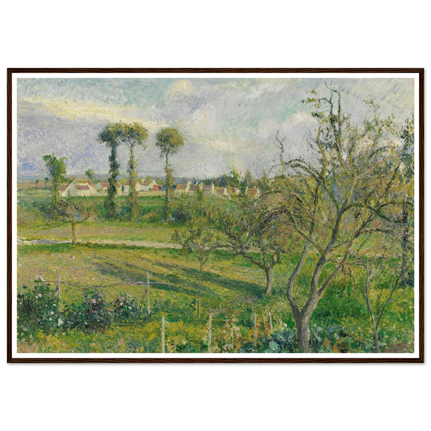 Soleil Couchant Au Valhermeil, Auvers-Sur-Oise (1880) Art Print | Camille Pissarro - Framed Poster - 30x40 cm / 12x16″ - Black frame