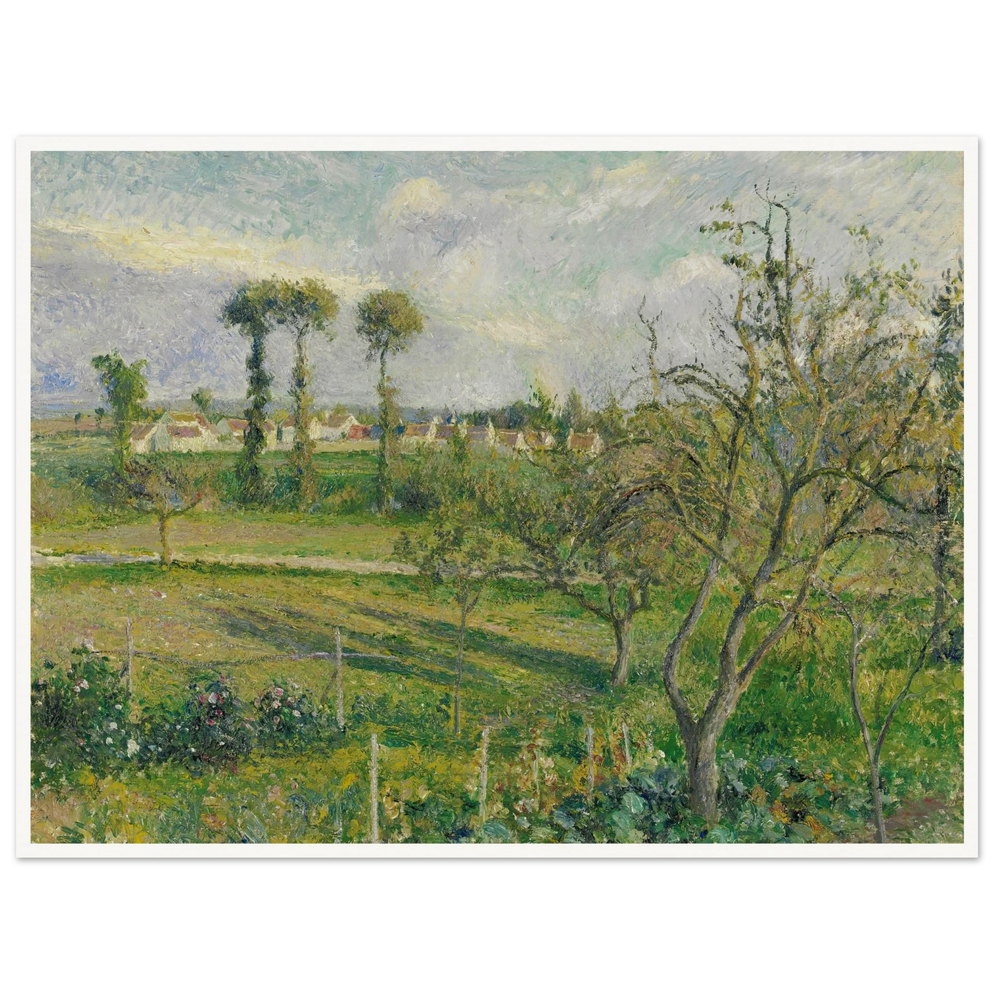 Soleil Couchant Au Valhermeil, Auvers-Sur-Oise (1880) Art Print | Camille Pissarro - Framed Poster - 30x40 cm / 12x16″ - Black frame