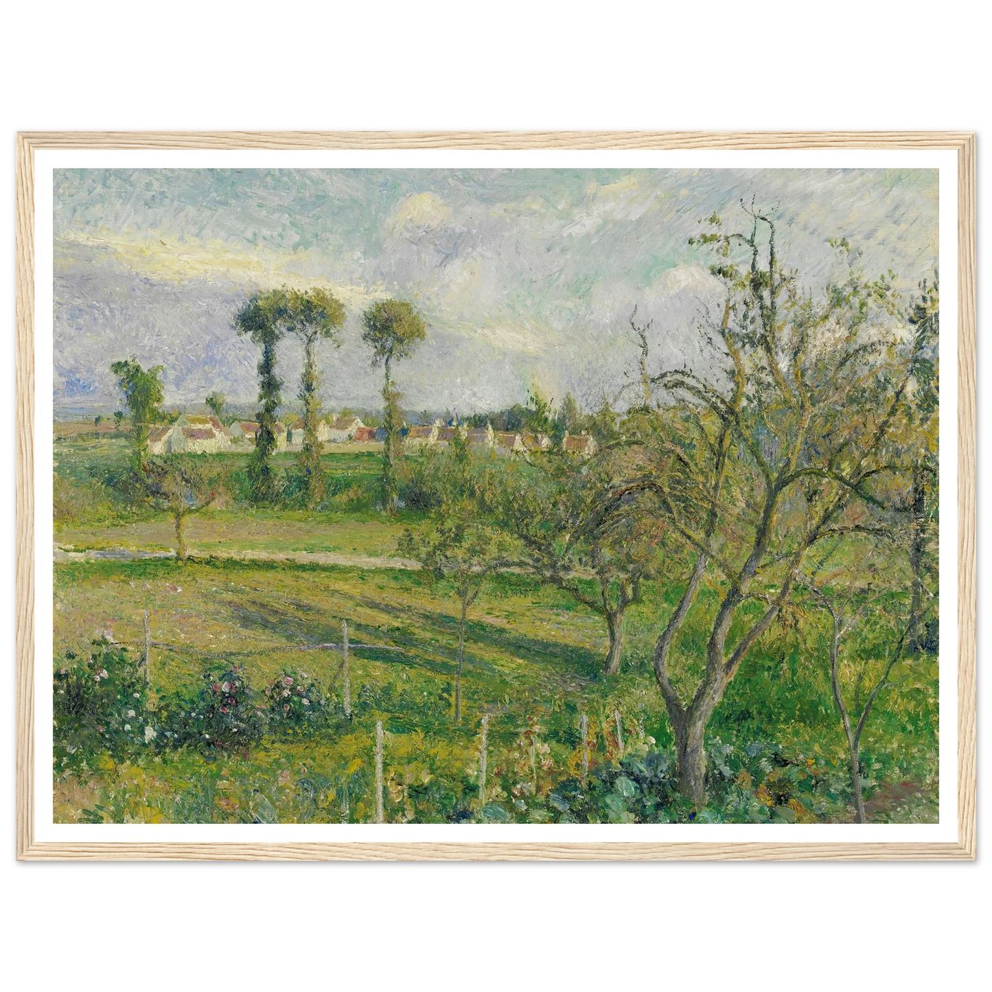 Soleil Couchant Au Valhermeil, Auvers-Sur-Oise (1880) Art Print | Camille Pissarro - Framed Poster - 30x40 cm / 12x16″ - Black frame