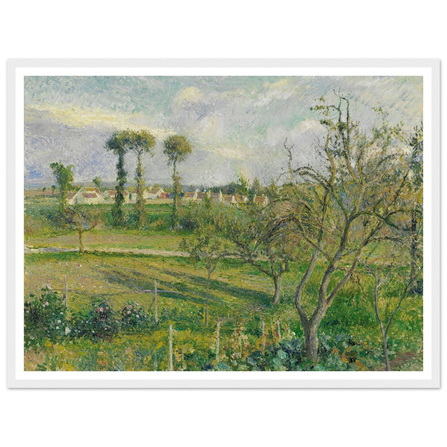 Soleil Couchant Au Valhermeil, Auvers-Sur-Oise (1880) Art Print | Camille Pissarro - Framed Poster - 30x40 cm / 12x16″ - Black frame