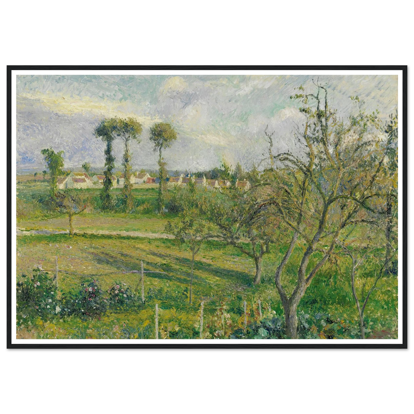 Soleil Couchant Au Valhermeil, Auvers-Sur-Oise (1880) Art Print | Camille Pissarro - Framed Poster - 30x40 cm / 12x16″ - Black frame