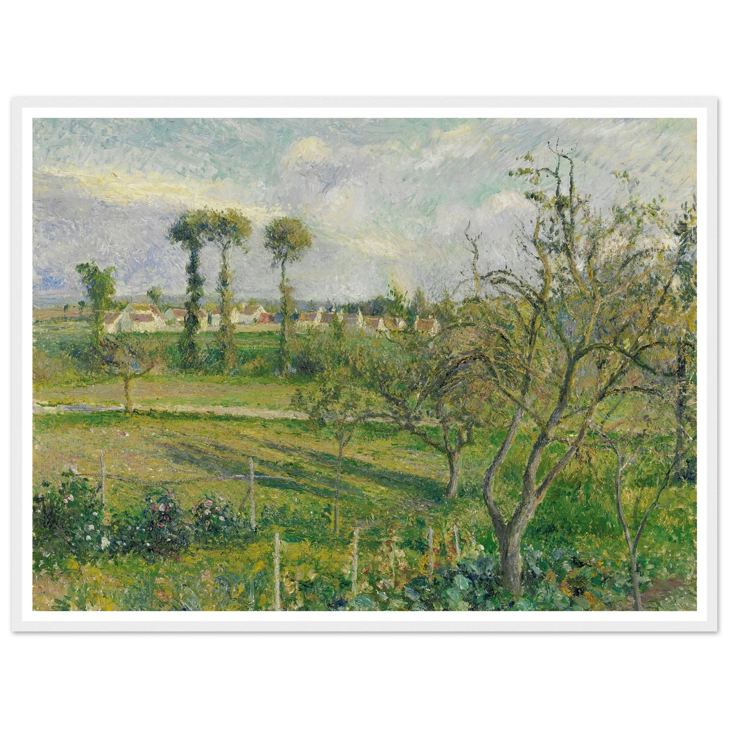 Soleil Couchant Au Valhermeil, Auvers-Sur-Oise (1880) Art Print | Camille Pissarro - Framed Poster - 30x40 cm / 12x16″ - Black frame