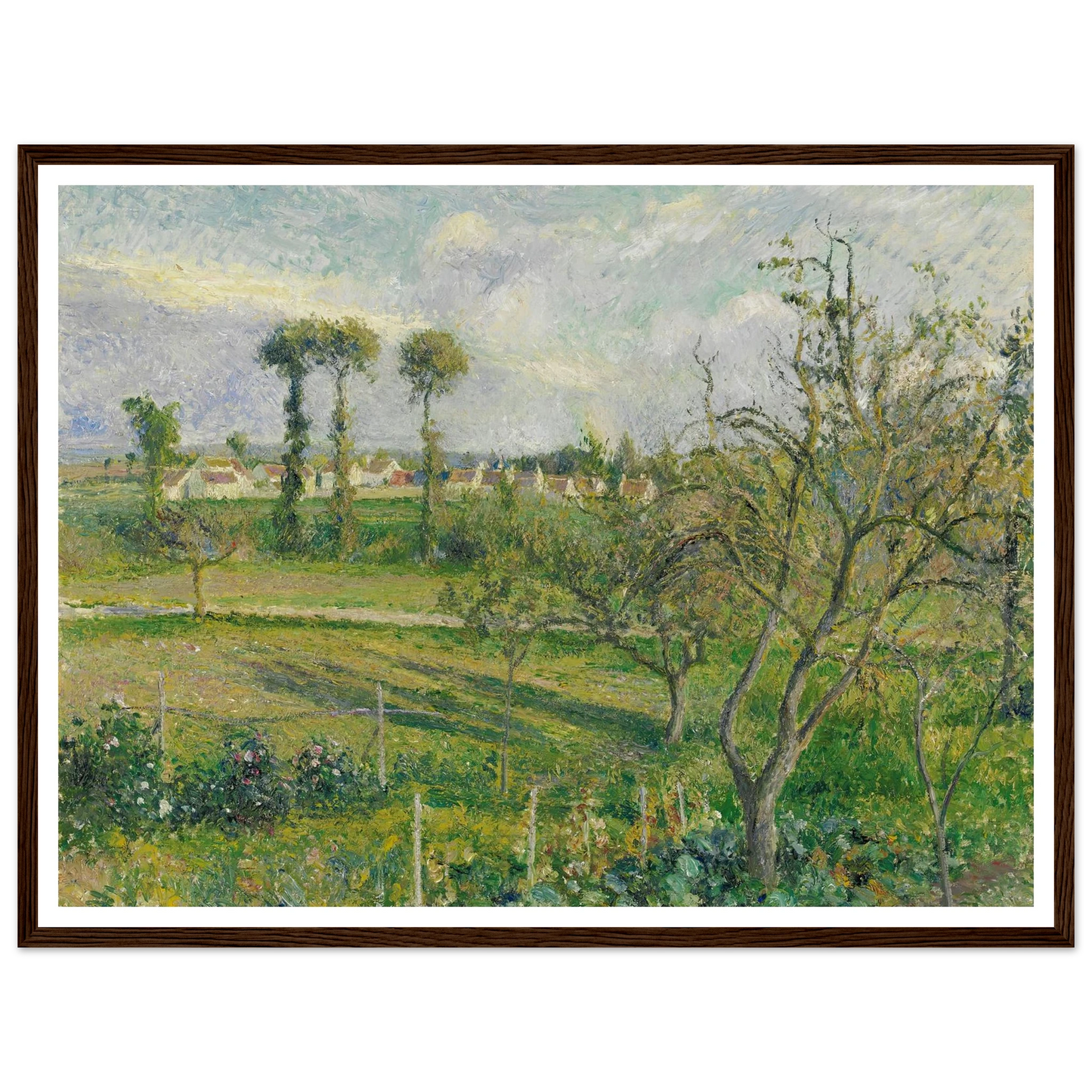Soleil Couchant Au Valhermeil, Auvers-Sur-Oise (1880) Art Print | Camille Pissarro - Framed Poster - 30x40 cm / 12x16″ - Black frame