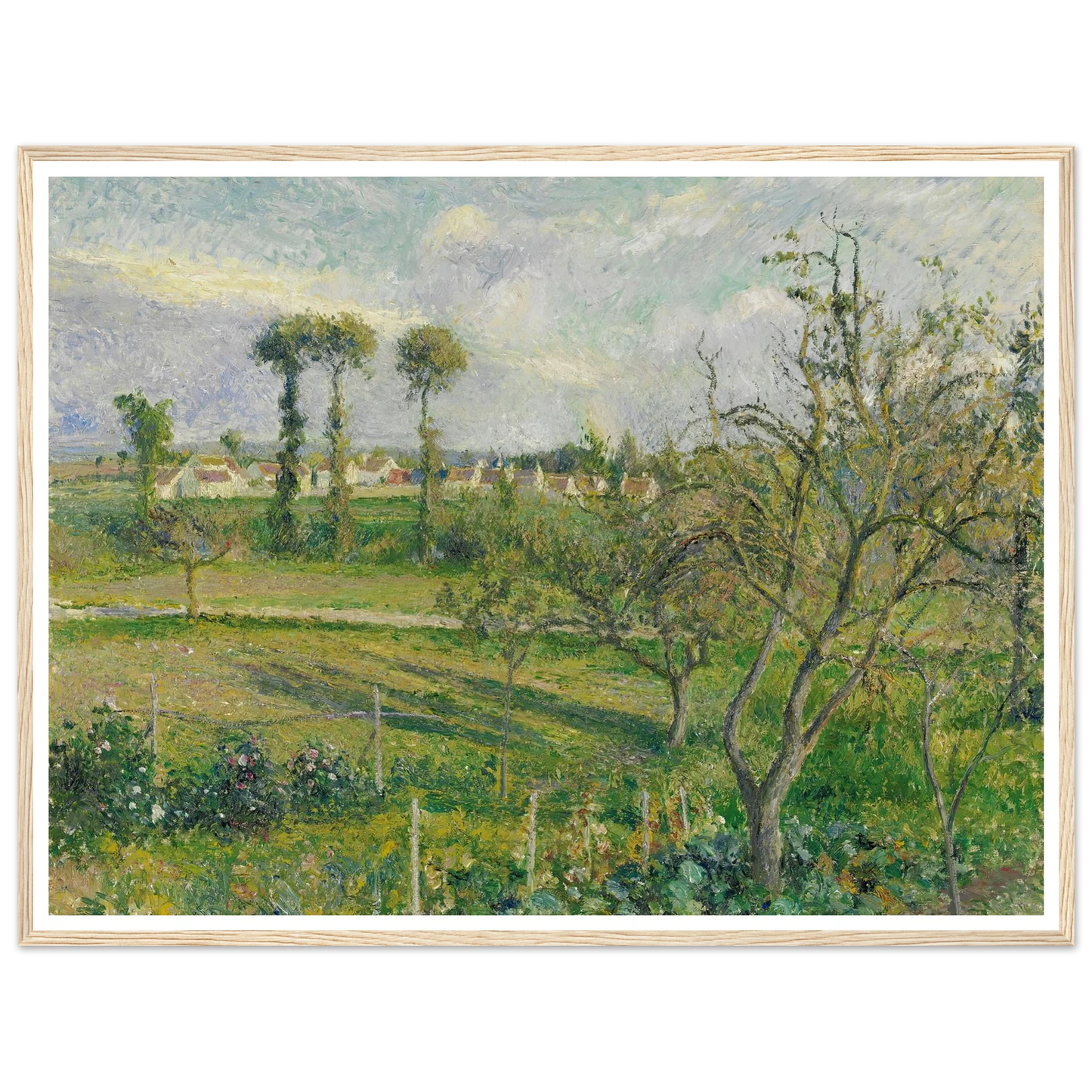 Soleil Couchant Au Valhermeil, Auvers-Sur-Oise (1880) Art Print | Camille Pissarro - Framed Poster - 30x40 cm / 12x16″ - Black frame