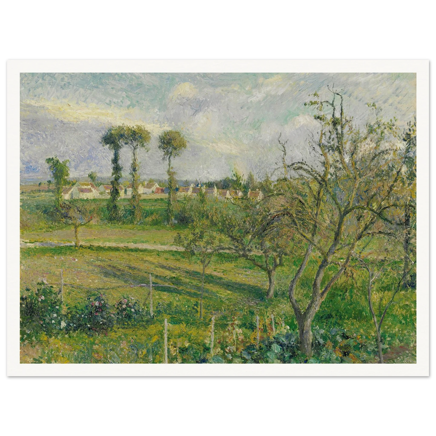 Soleil Couchant Au Valhermeil, Auvers-Sur-Oise (1880) Art Print | Camille Pissarro - Framed Poster - 30x40 cm / 12x16″ - Black frame