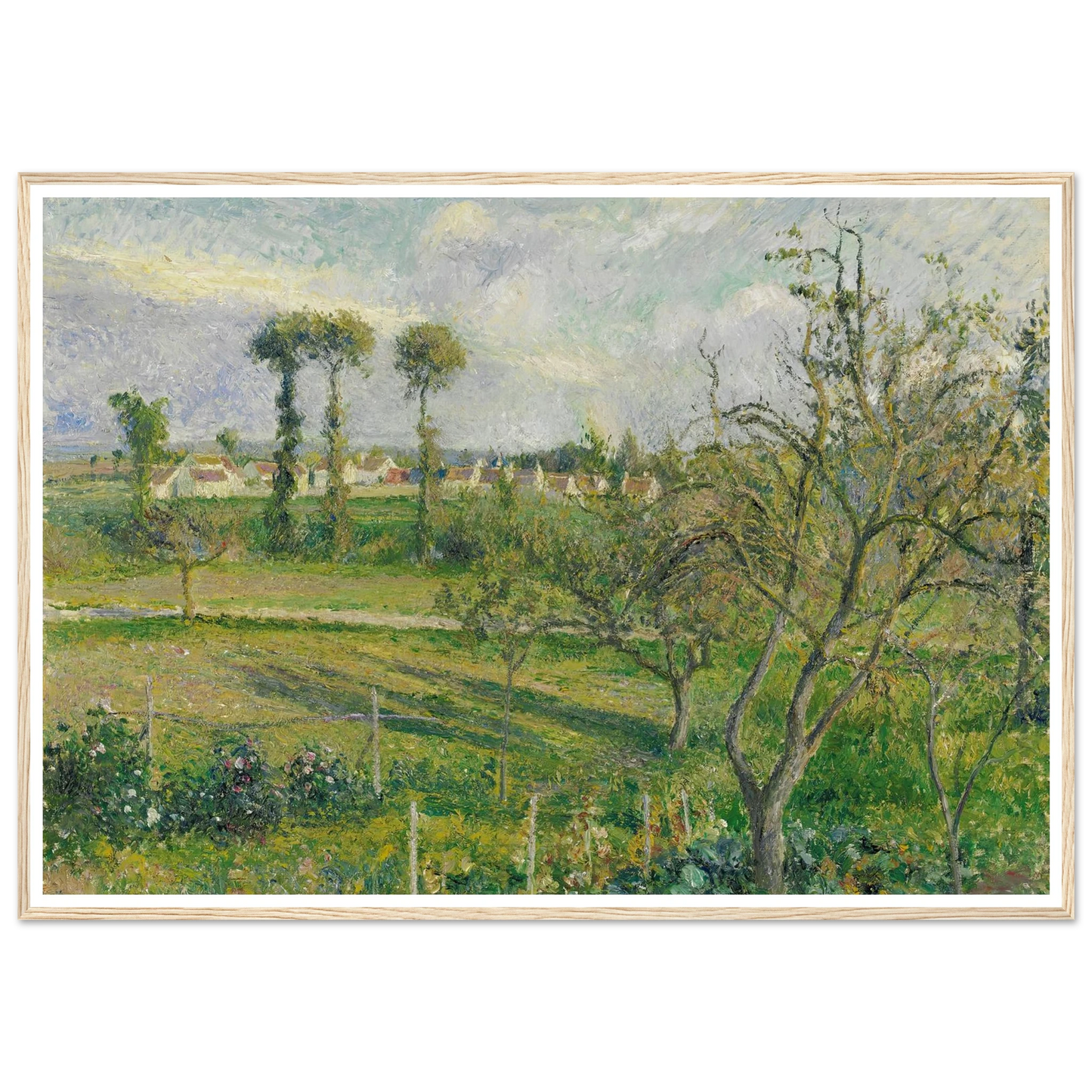 Soleil Couchant Au Valhermeil, Auvers-Sur-Oise (1880) Art Print | Camille Pissarro - Framed Poster - 30x40 cm / 12x16″ - Black frame