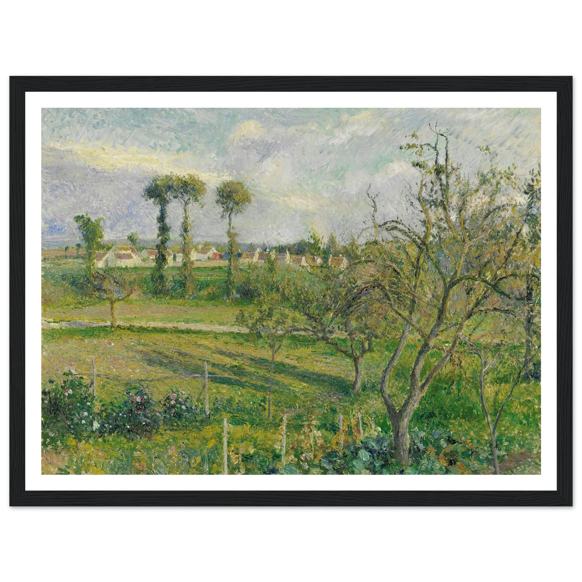 Soleil Couchant Au Valhermeil, Auvers-Sur-Oise (1880) Art Print | Camille Pissarro - Framed Poster - 30x40 cm / 12x16″ - Black frame