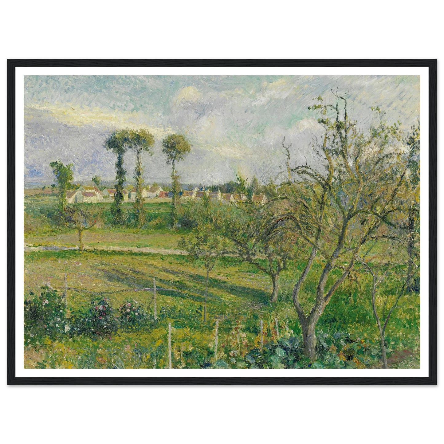 Soleil Couchant Au Valhermeil, Auvers-Sur-Oise (1880) Art Print | Camille Pissarro - Framed Poster - 30x40 cm / 12x16″ - Black frame