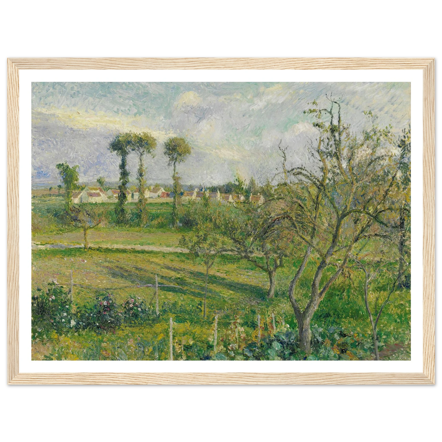 Soleil Couchant Au Valhermeil, Auvers-Sur-Oise (1880) Art Print | Camille Pissarro - Framed Poster - 30x40 cm / 12x16″ - Black frame