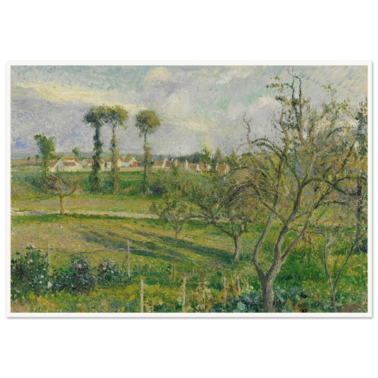 Soleil Couchant Au Valhermeil, Auvers-Sur-Oise (1880) Art Print | Camille Pissarro - Framed Poster - 30x40 cm / 12x16″ - Black frame