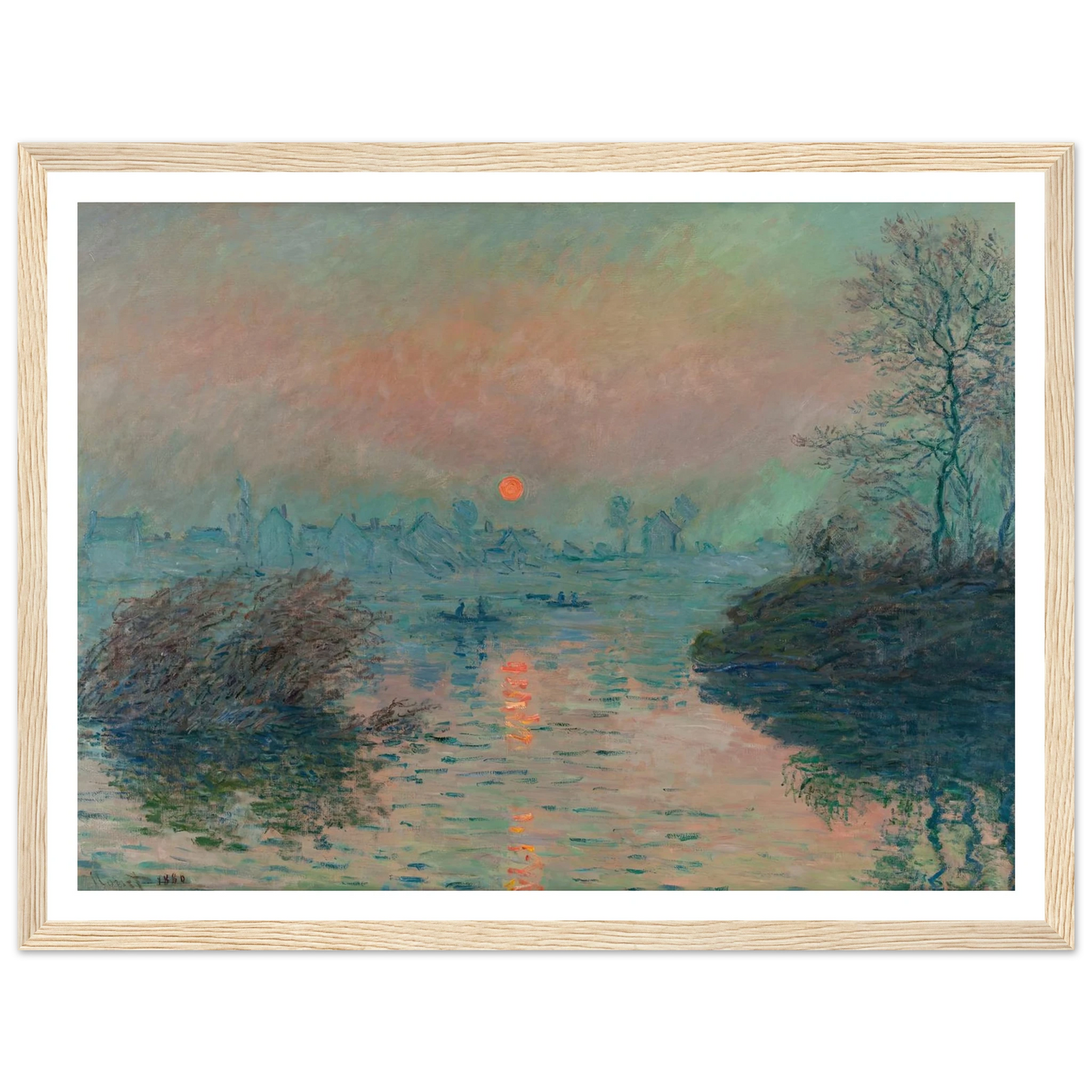 Soleil couchant sur la Seine à Lavacourt, effet d’hiver (1880) Art Print | Claude Monet - Framed Poster - 30x40 cm / 12x16″ - Black frame
