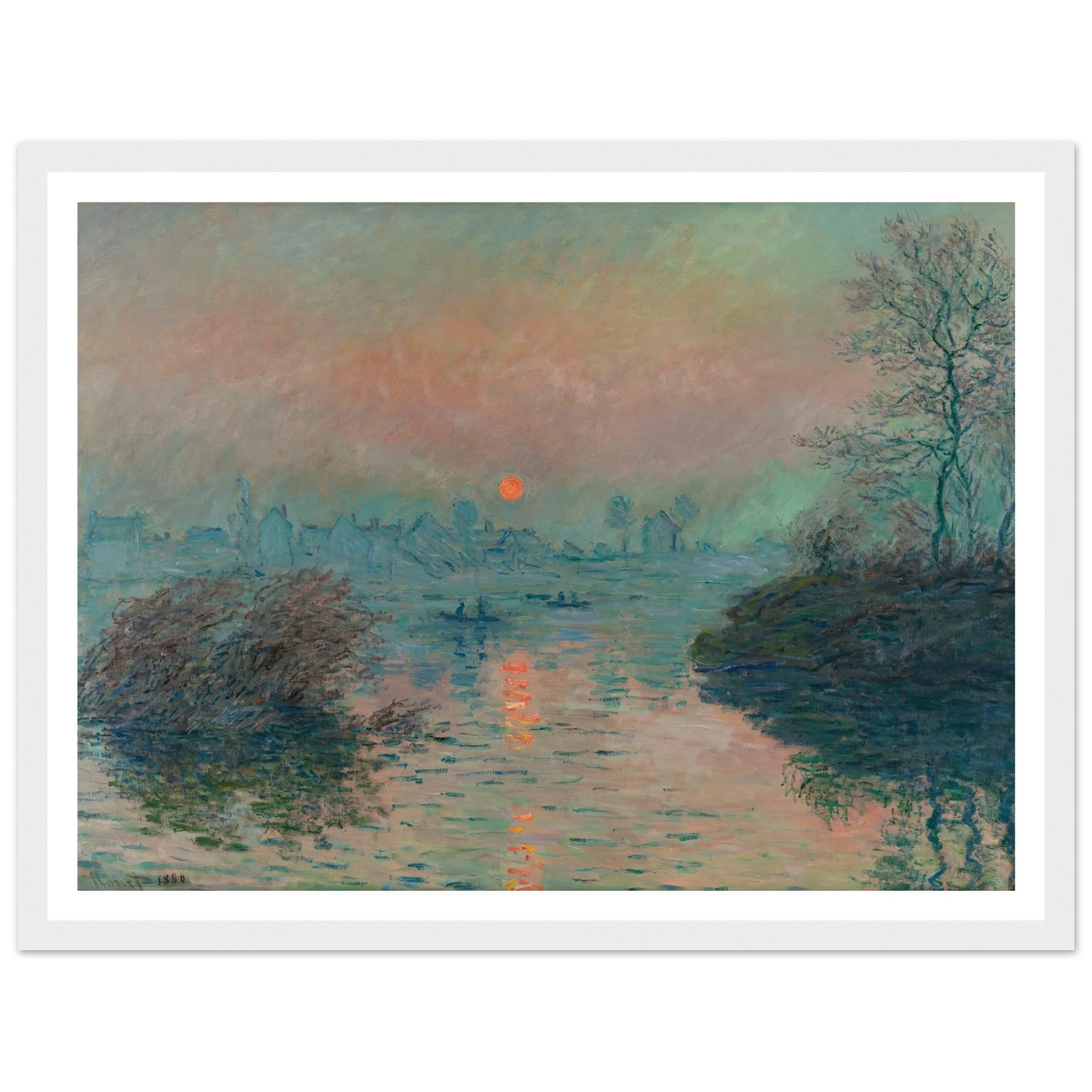 Soleil couchant sur la Seine à Lavacourt, effet d’hiver (1880) Art Print | Claude Monet - Framed Poster - 30x40 cm / 12x16″ - Black frame