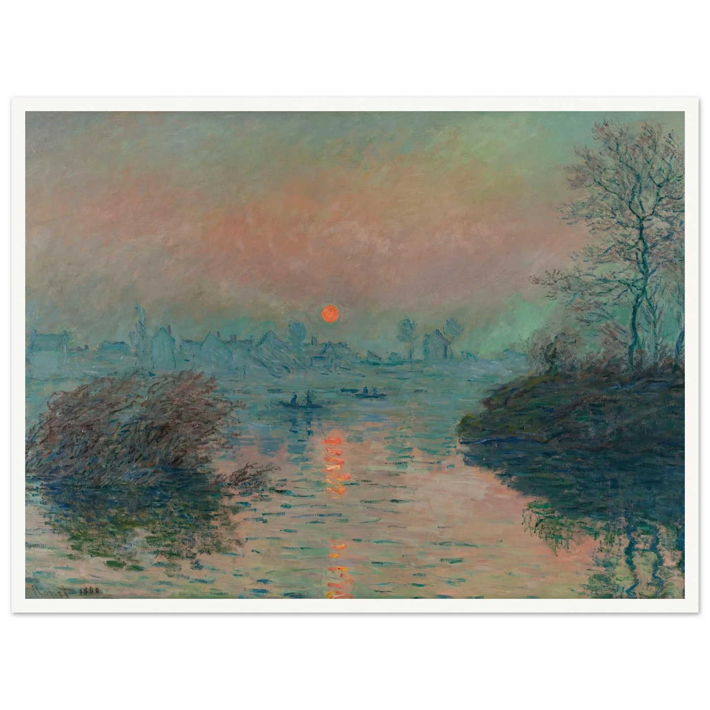 Soleil couchant sur la Seine à Lavacourt, effet d’hiver (1880) Art Print | Claude Monet - Framed Poster - 30x40 cm / 12x16″ - Black frame