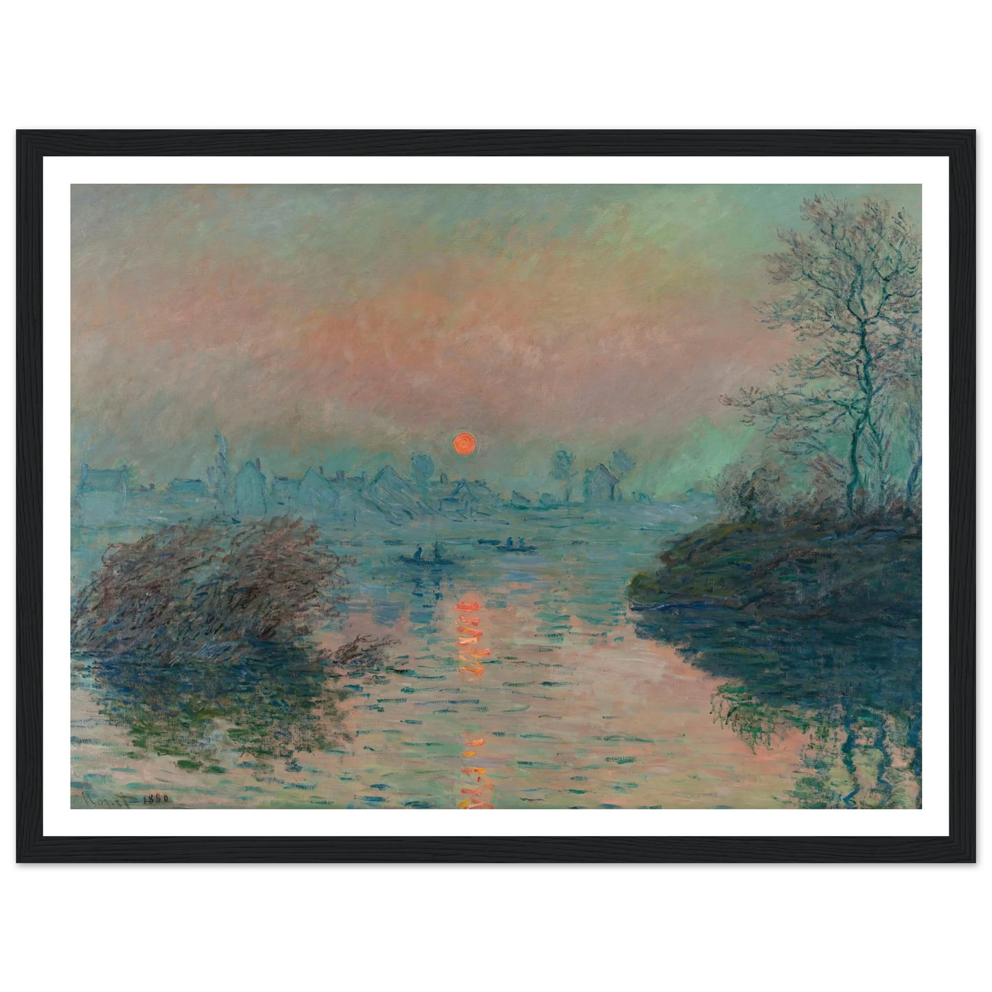 Soleil couchant sur la Seine à Lavacourt, effet d’hiver (1880) Art Print | Claude Monet - Framed Poster - 30x40 cm / 12x16″ - Black frame