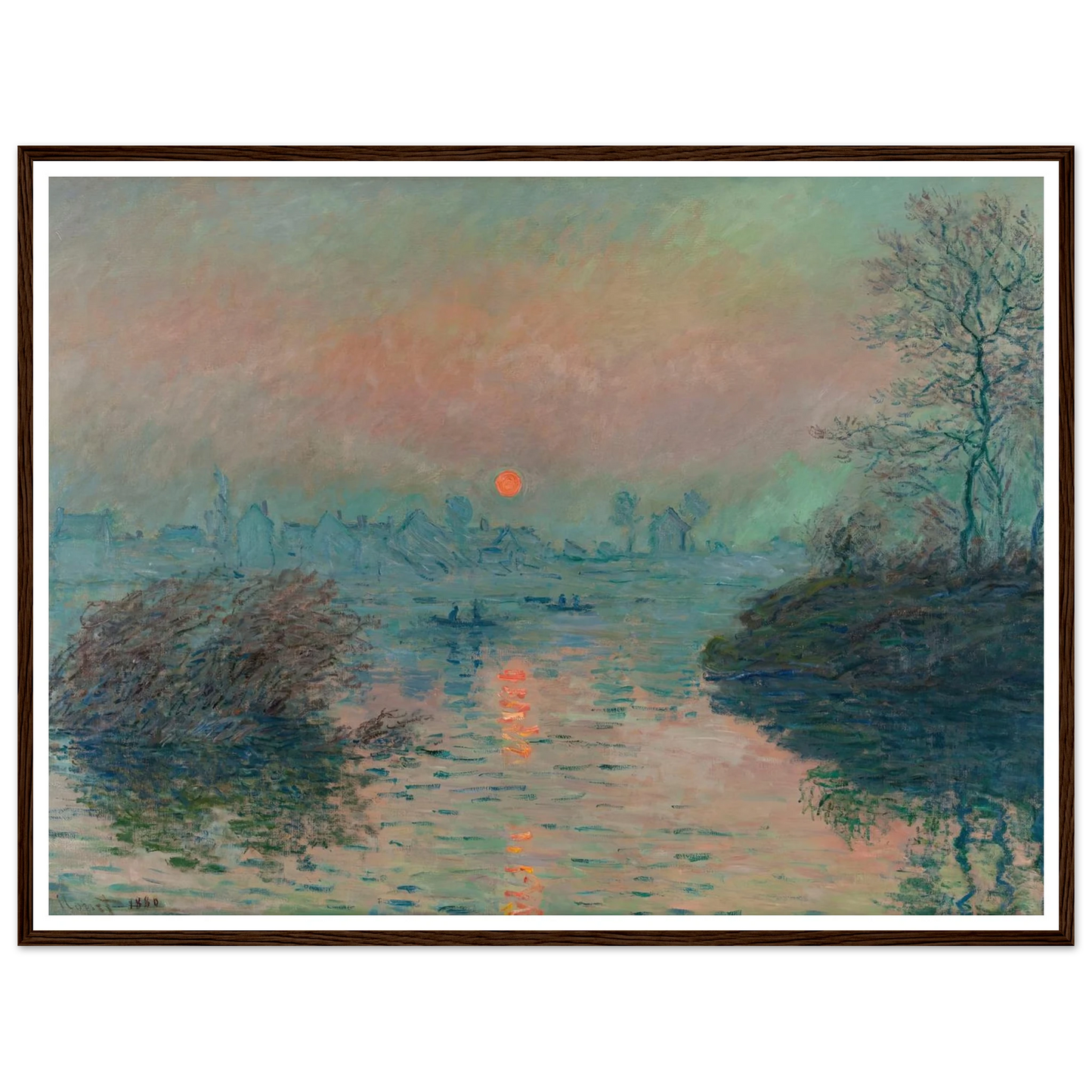Soleil couchant sur la Seine à Lavacourt, effet d’hiver (1880) Art Print | Claude Monet - Framed Poster - 30x40 cm / 12x16″ - Black frame