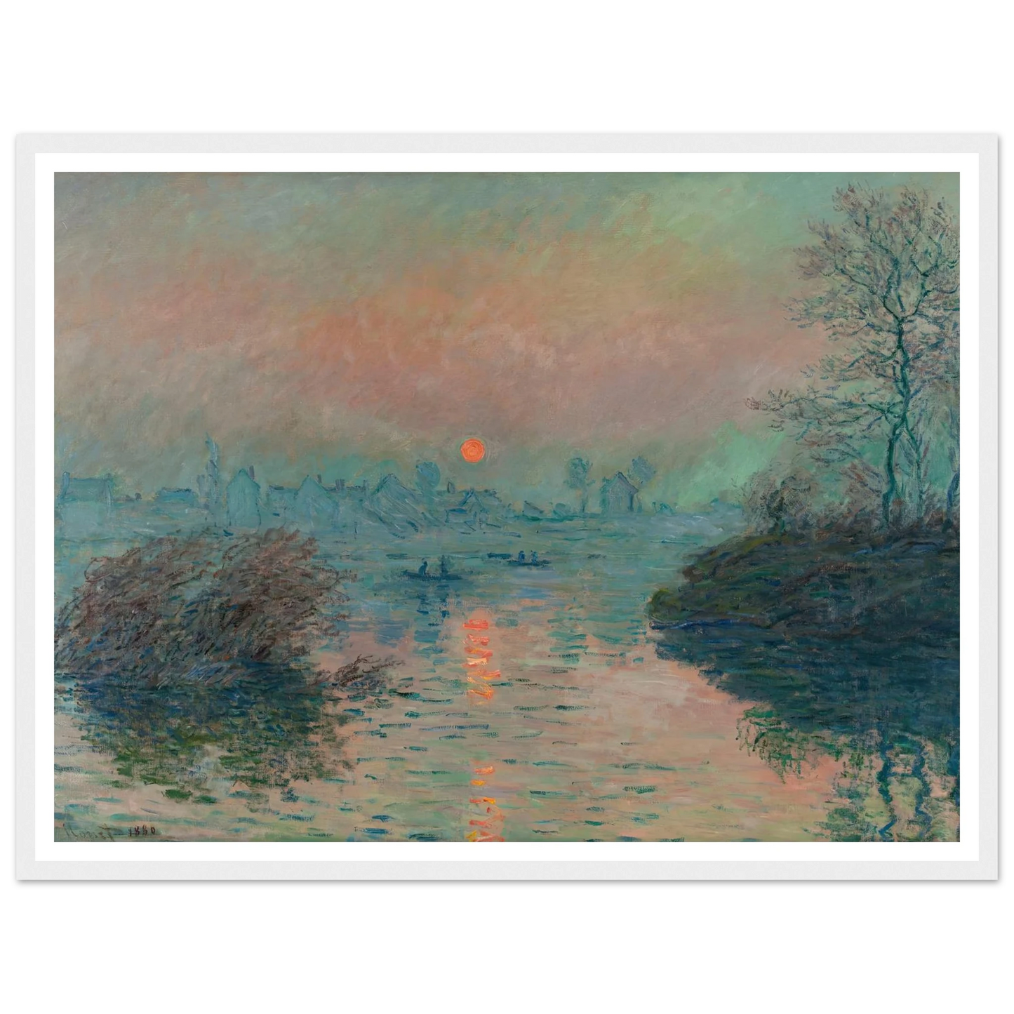 Soleil couchant sur la Seine à Lavacourt, effet d’hiver (1880) Art Print | Claude Monet - Framed Poster - 30x40 cm / 12x16″ - Black frame