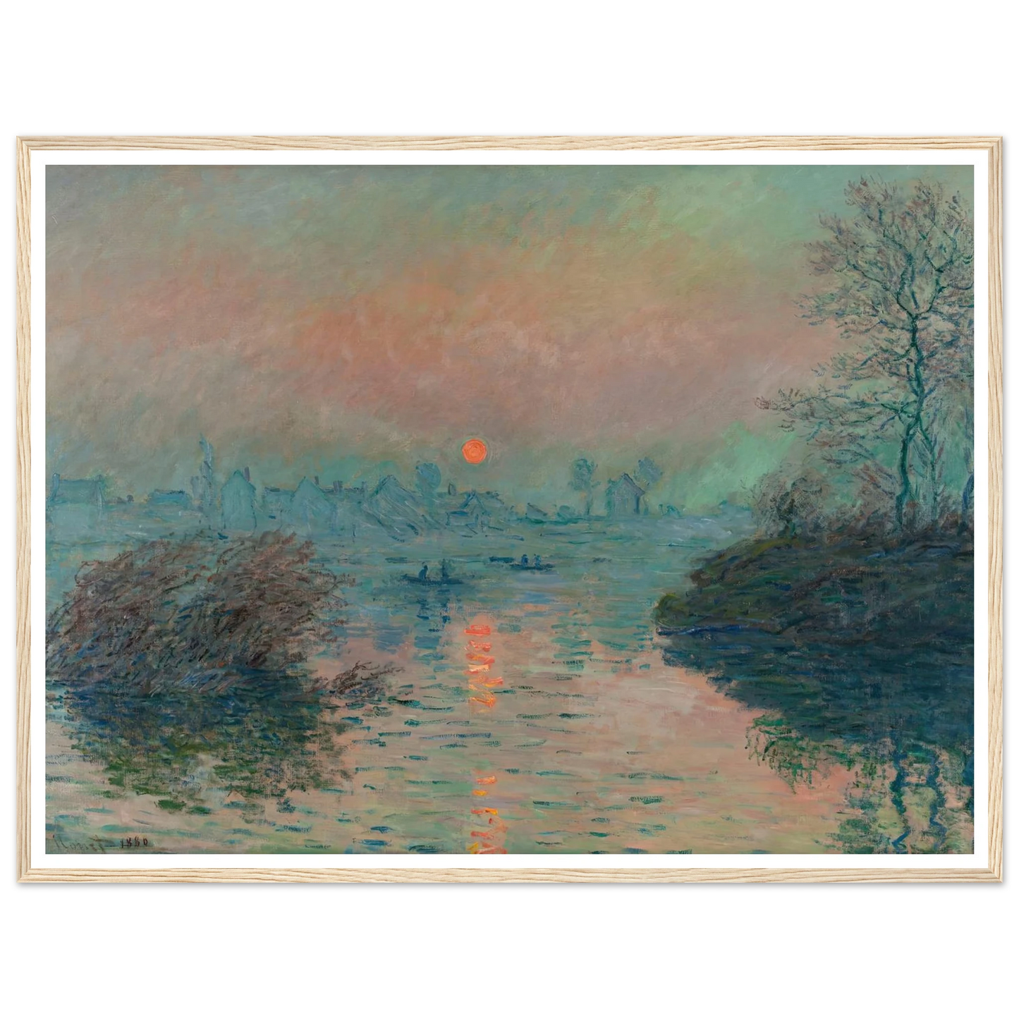 Soleil couchant sur la Seine à Lavacourt, effet d’hiver (1880) Art Print | Claude Monet - Framed Poster - 30x40 cm / 12x16″ - Black frame