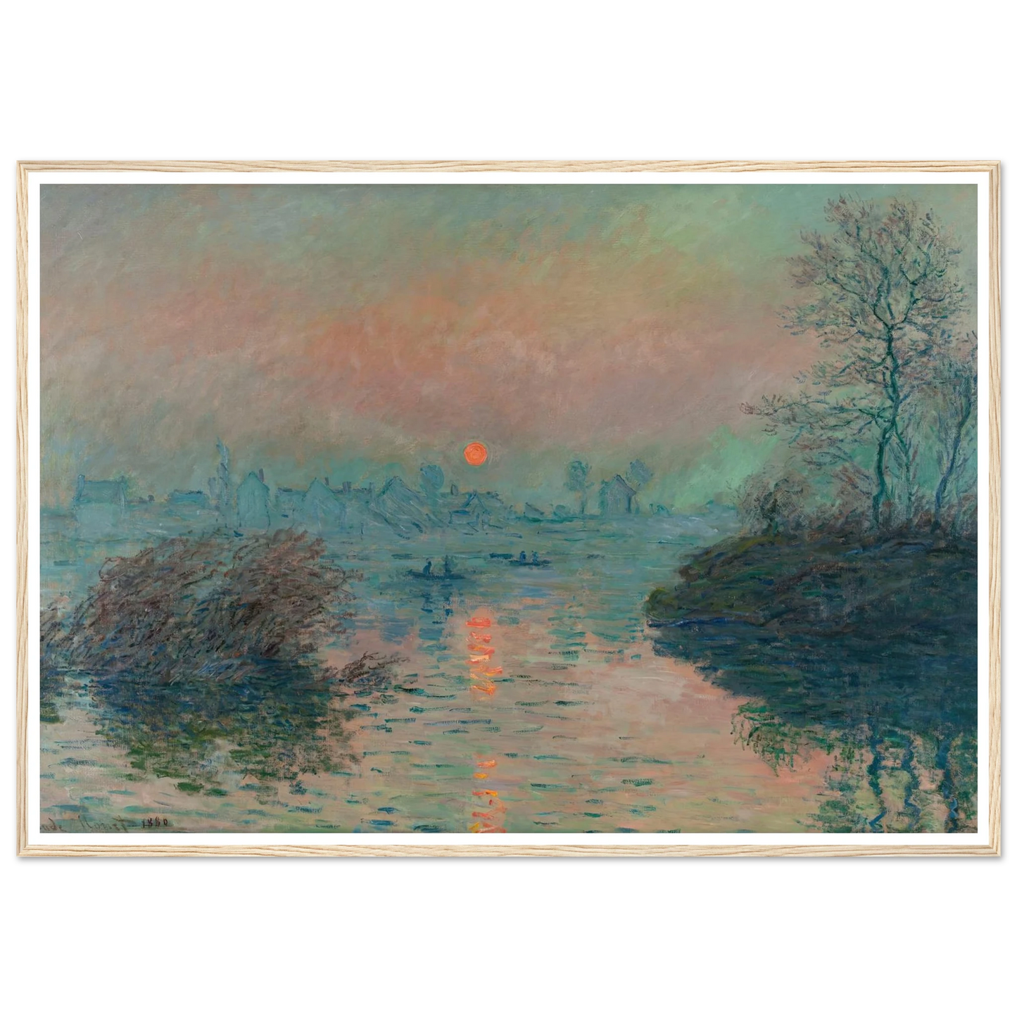 Soleil couchant sur la Seine à Lavacourt, effet d’hiver (1880) Art Print | Claude Monet - Framed Poster - 30x40 cm / 12x16″ - Black frame