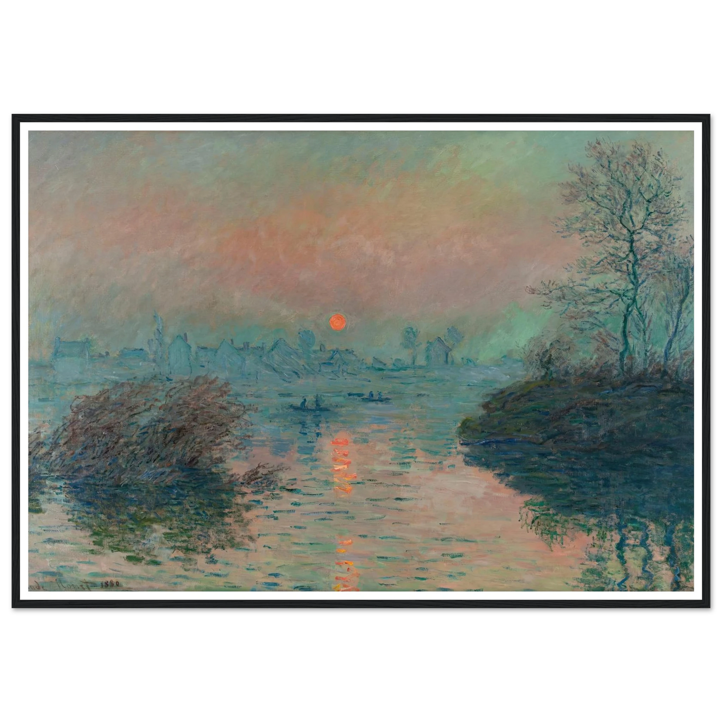 Soleil couchant sur la Seine à Lavacourt, effet d’hiver (1880) Art Print | Claude Monet - Framed Poster - 30x40 cm / 12x16″ - Black frame