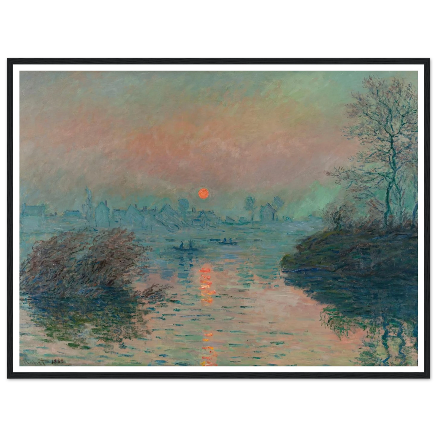 Soleil couchant sur la Seine à Lavacourt, effet d’hiver (1880) Art Print | Claude Monet - Framed Poster - 30x40 cm / 12x16″ - Black frame