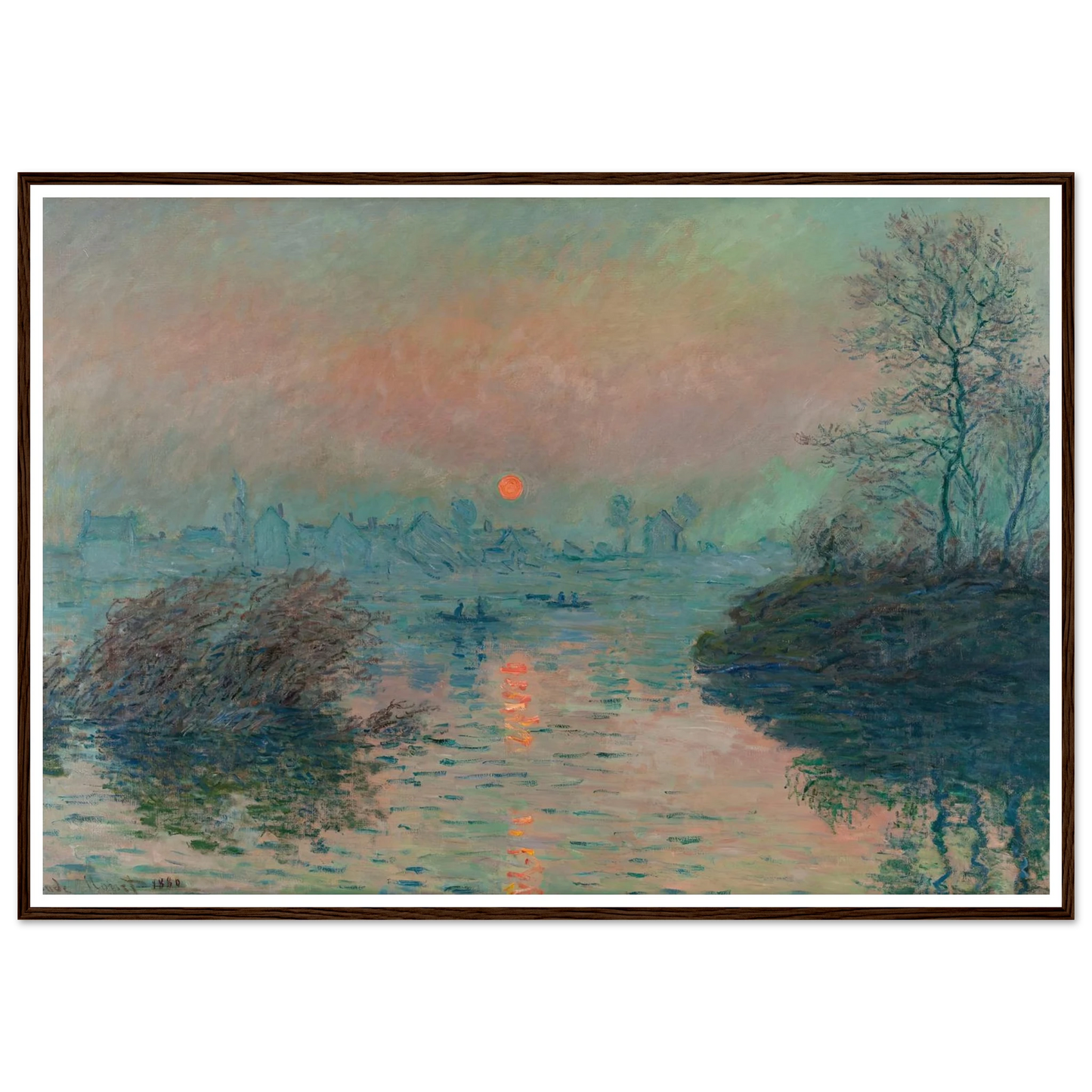Soleil couchant sur la Seine à Lavacourt, effet d’hiver (1880) Art Print | Claude Monet - Framed Poster - 30x40 cm / 12x16″ - Black frame